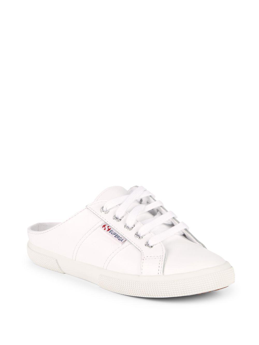 Superga Leather Backless Sneakers in White |