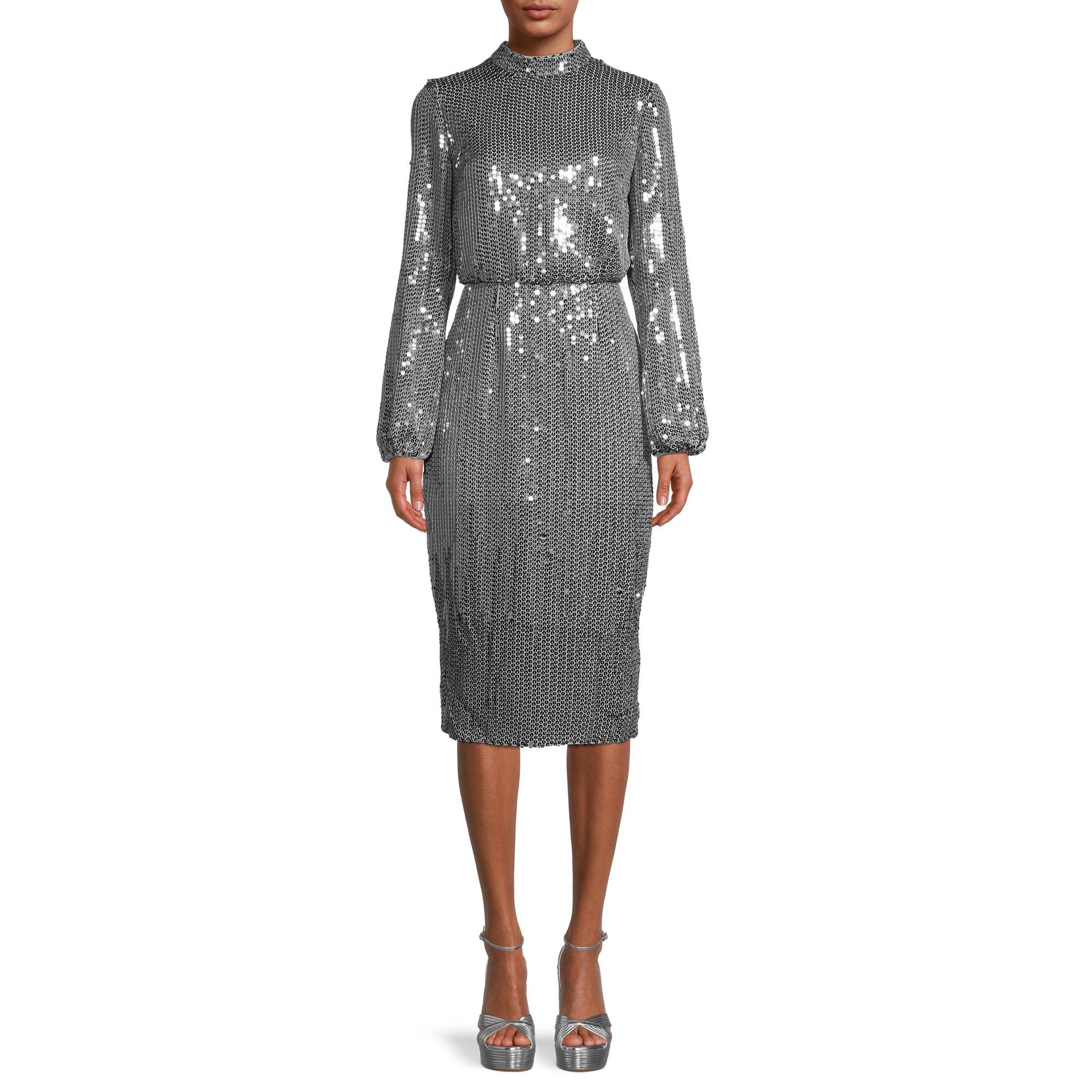 Ted Baker Synthetic Sequin-embellished Midi Dress in Gray - Lyst
