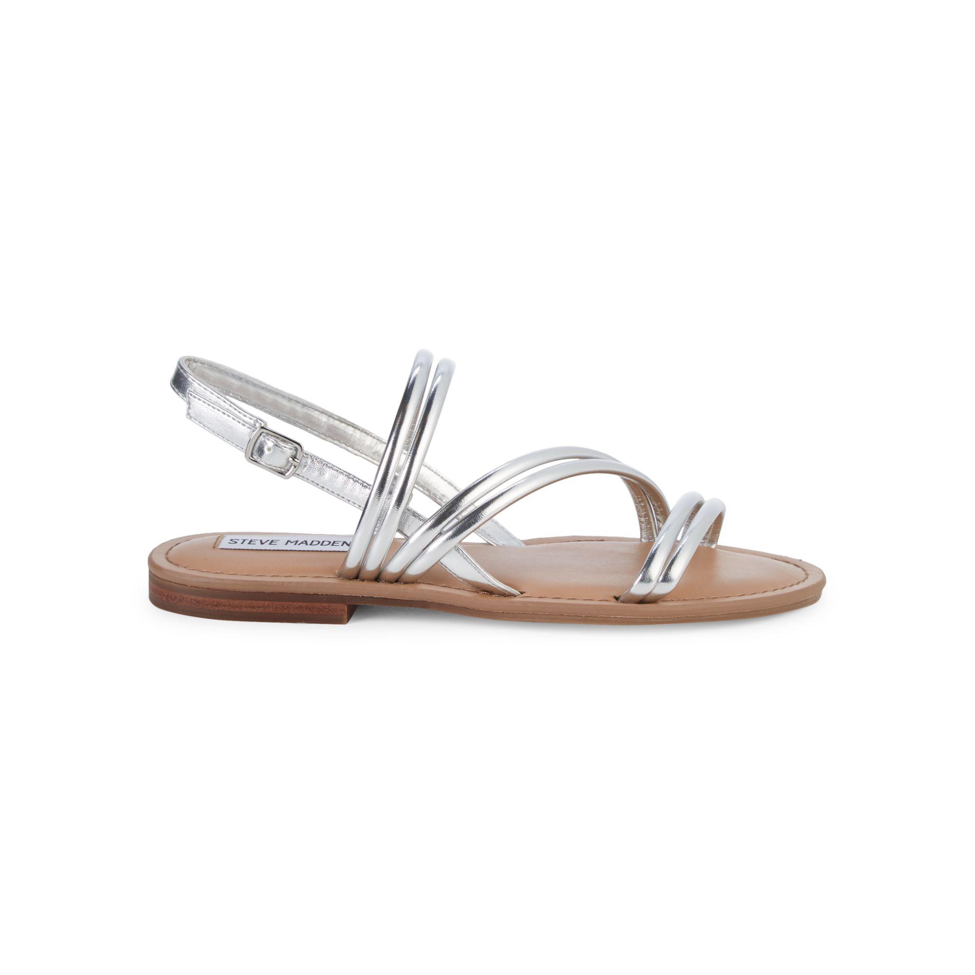 metallic strappy flat sandals