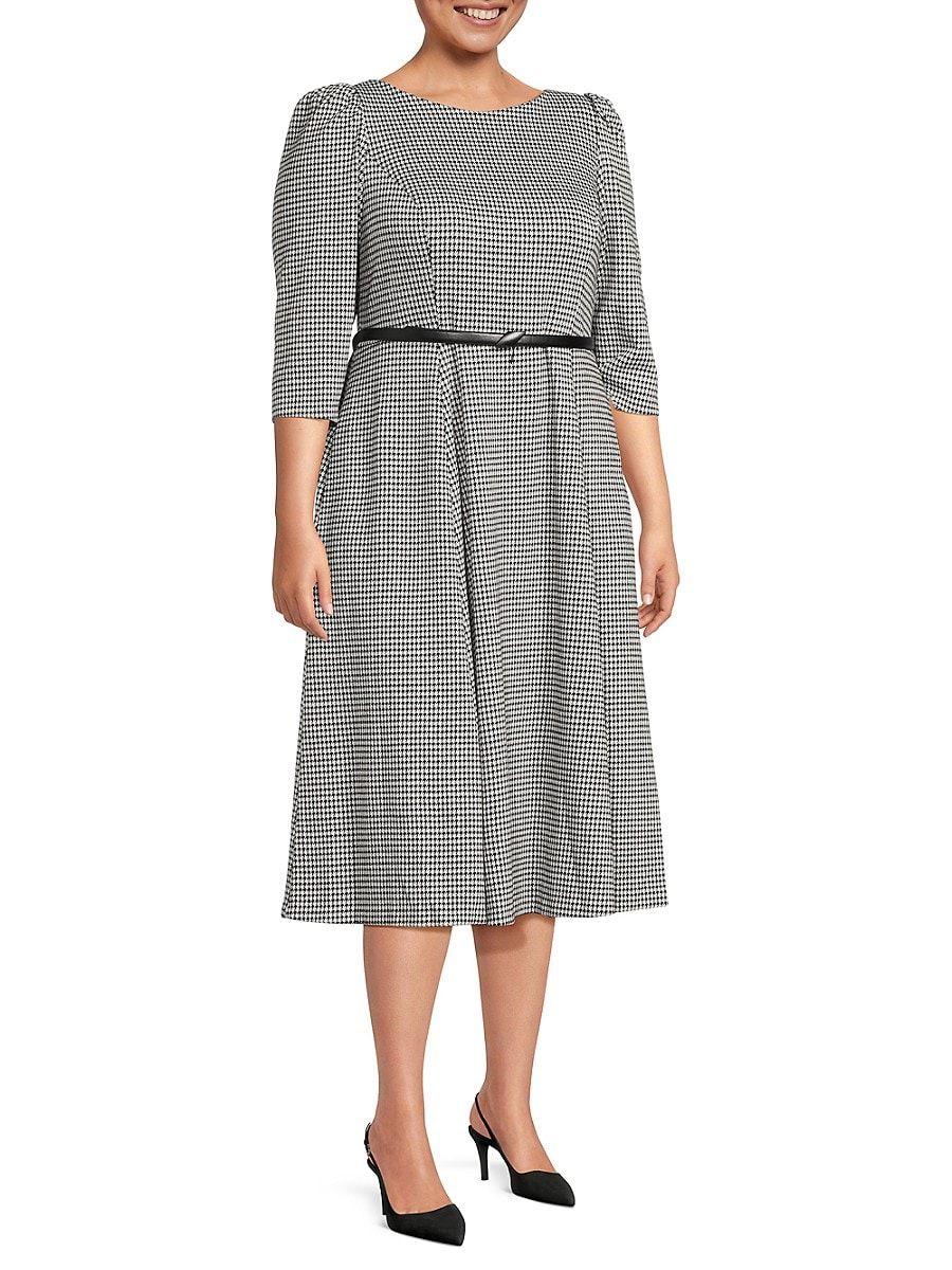 Calvin Klein Plus Houndstooth A Line Dress in Gray | Lyst