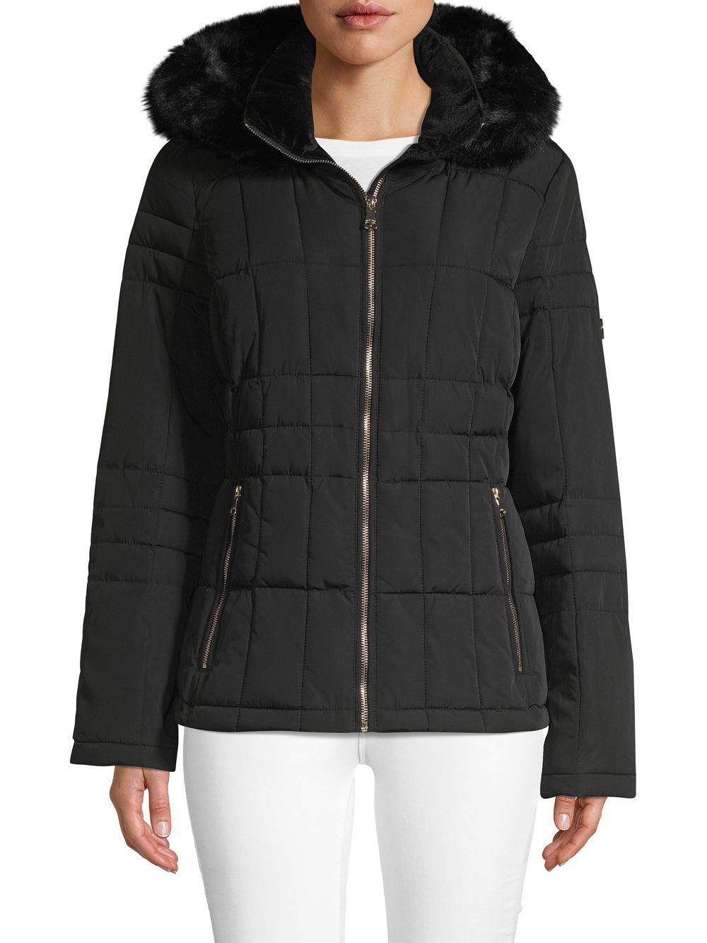 Calvin Klein Quilted Faux Fur Hooded Jacket in Black Lyst