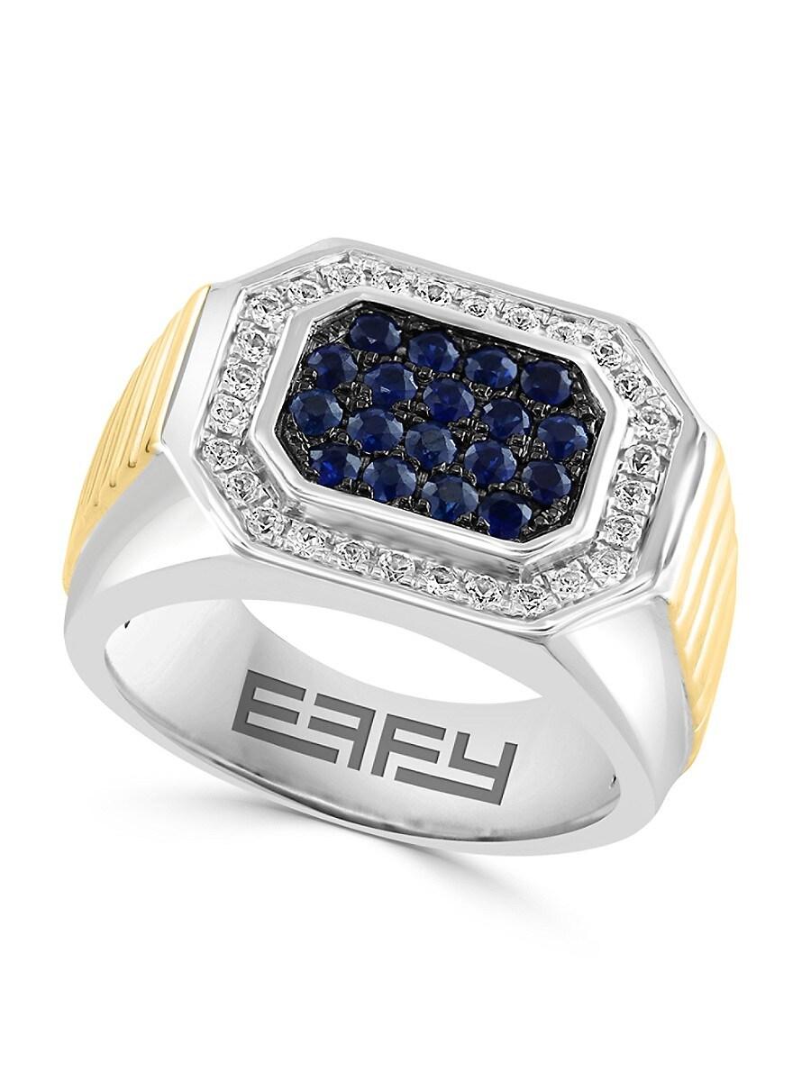 Effy Two Tone Sterling Silver Sapphire Signet Ring in Blue for