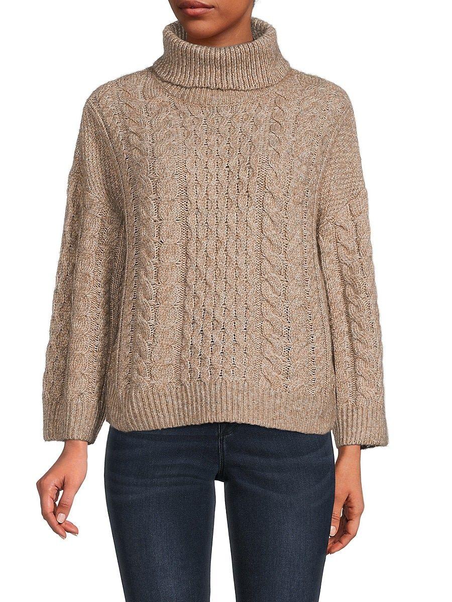 Calvin Klein Cable Knit Turtleneck Sweater in Natural | Lyst