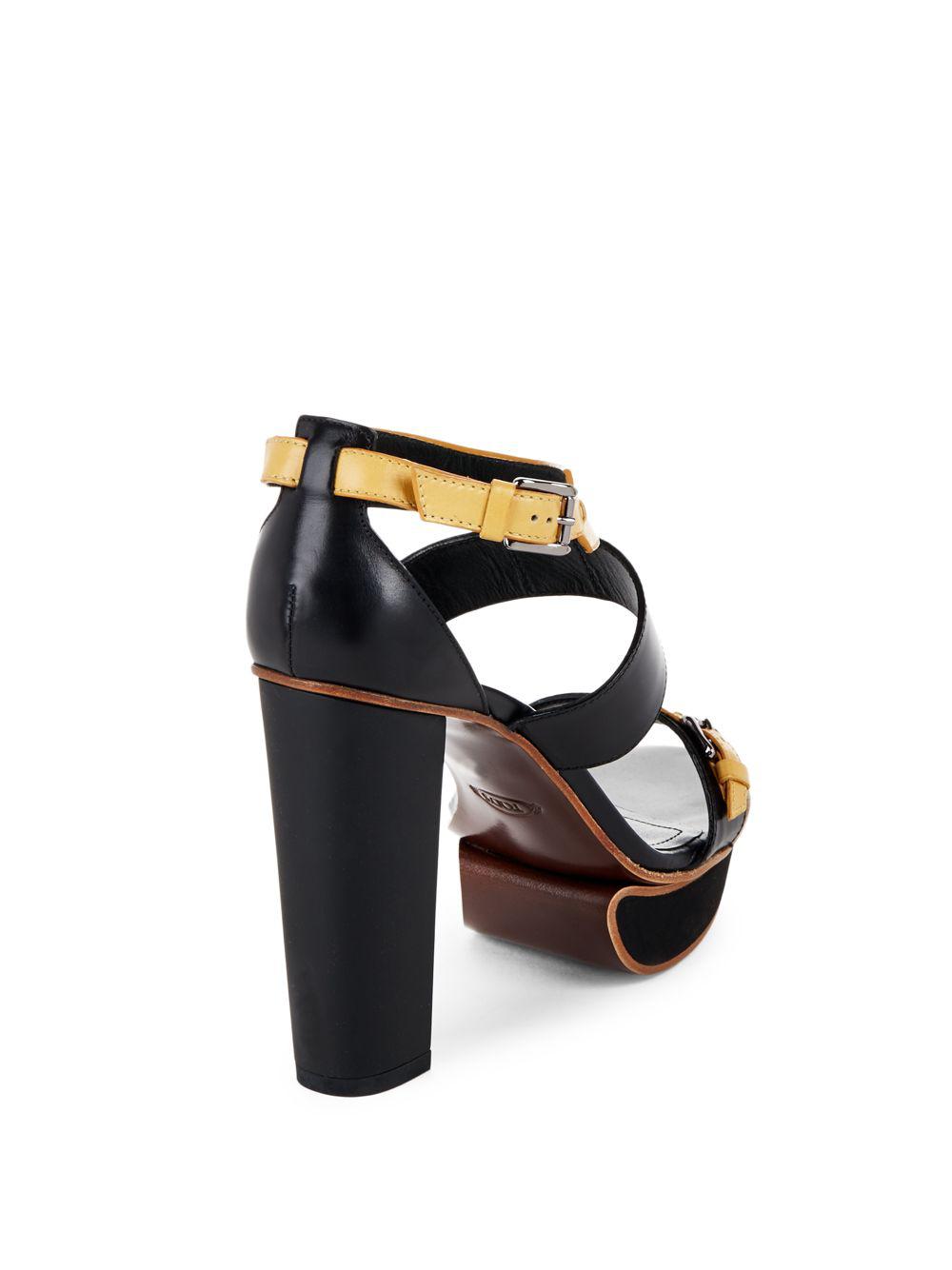 Tod's Leather Two-tone High Heel Platform Sandals in Brown - Lyst