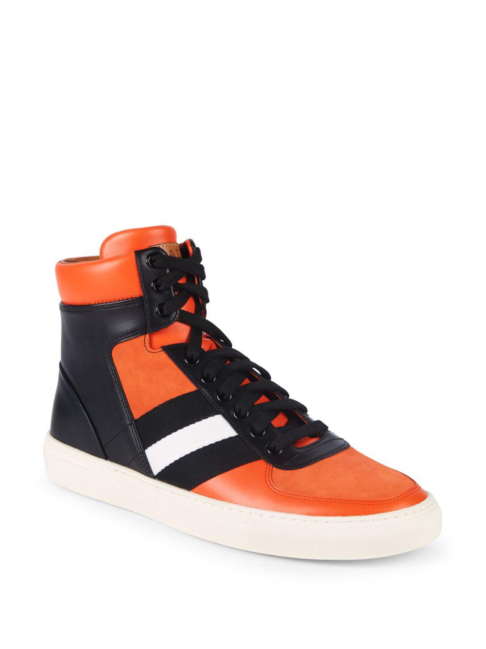 Bally Hewie Leather Hightop Sneakers in Orange for Men Lyst