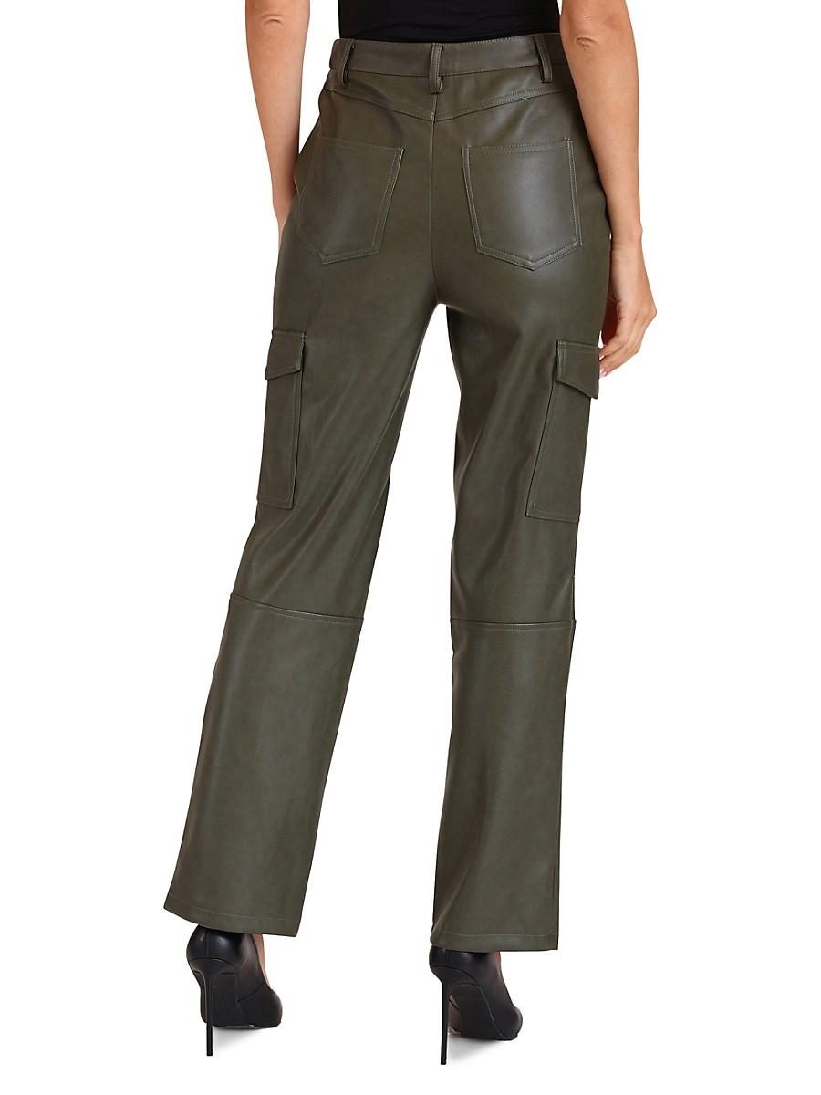 Bagatelle Faux Leather Cargo Pants in Green