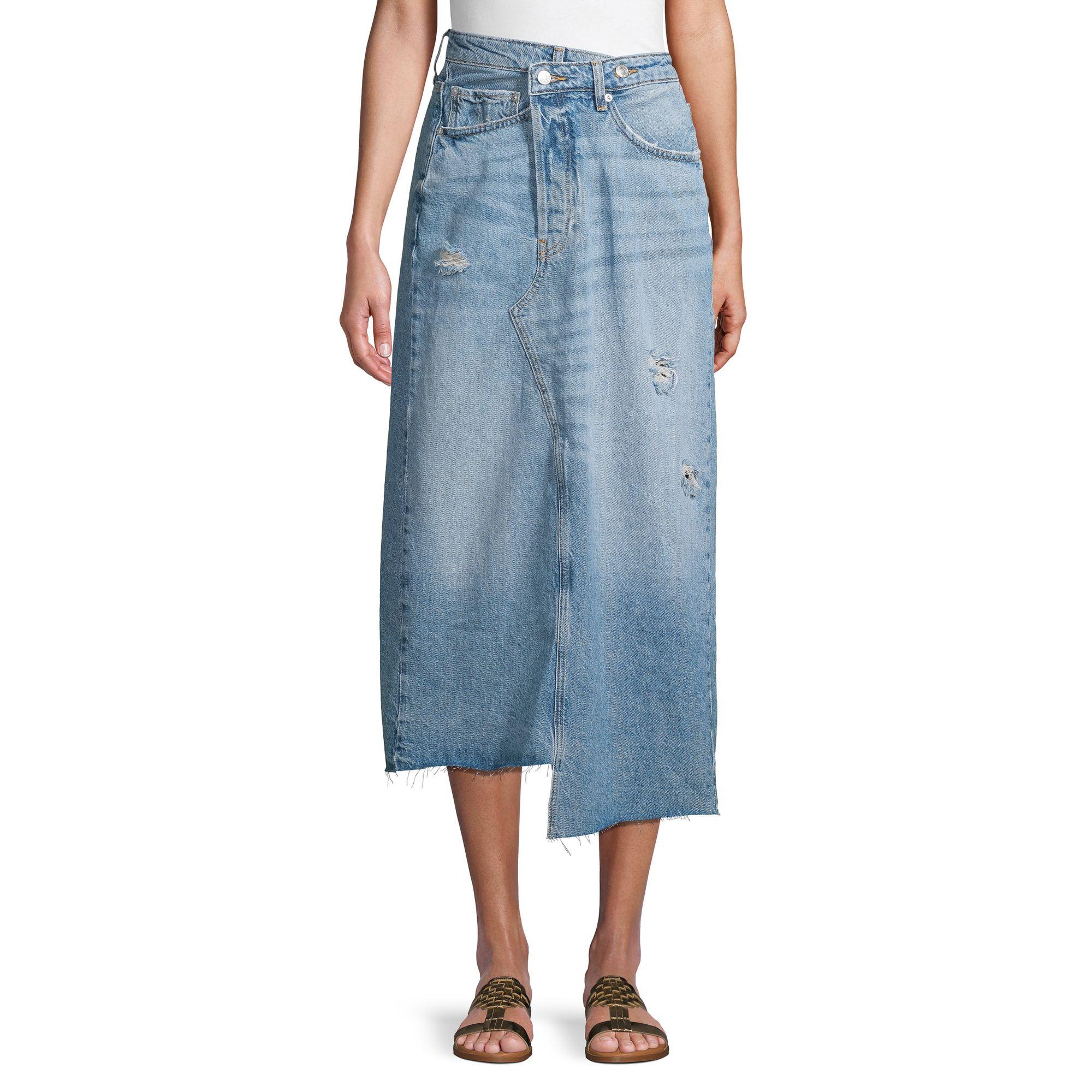 free people cotton asymmetrical denim midi skirt