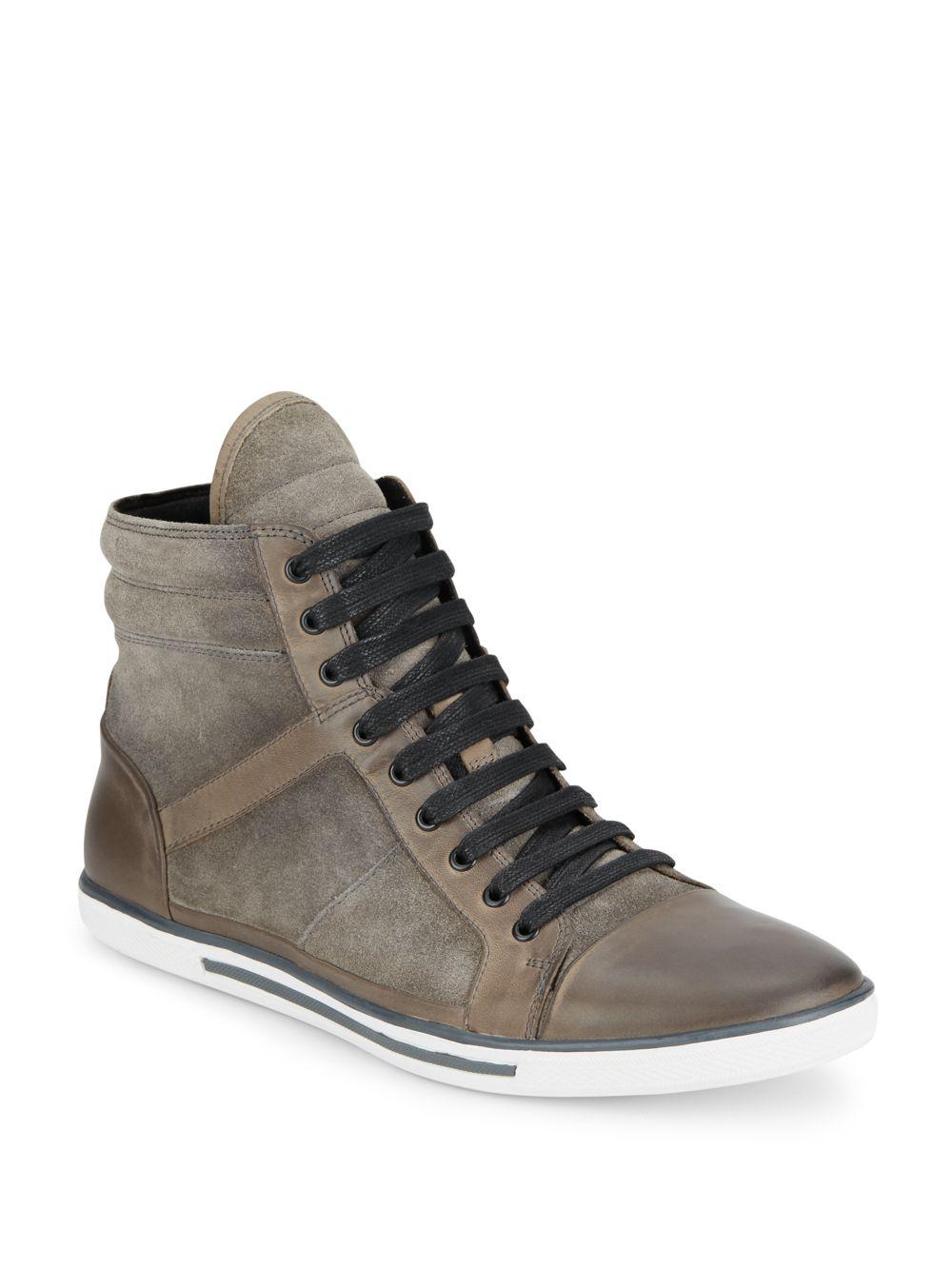 Kenneth Cole Sun-down Leather & Suede High-top Sneakers in Grey (Brown ...