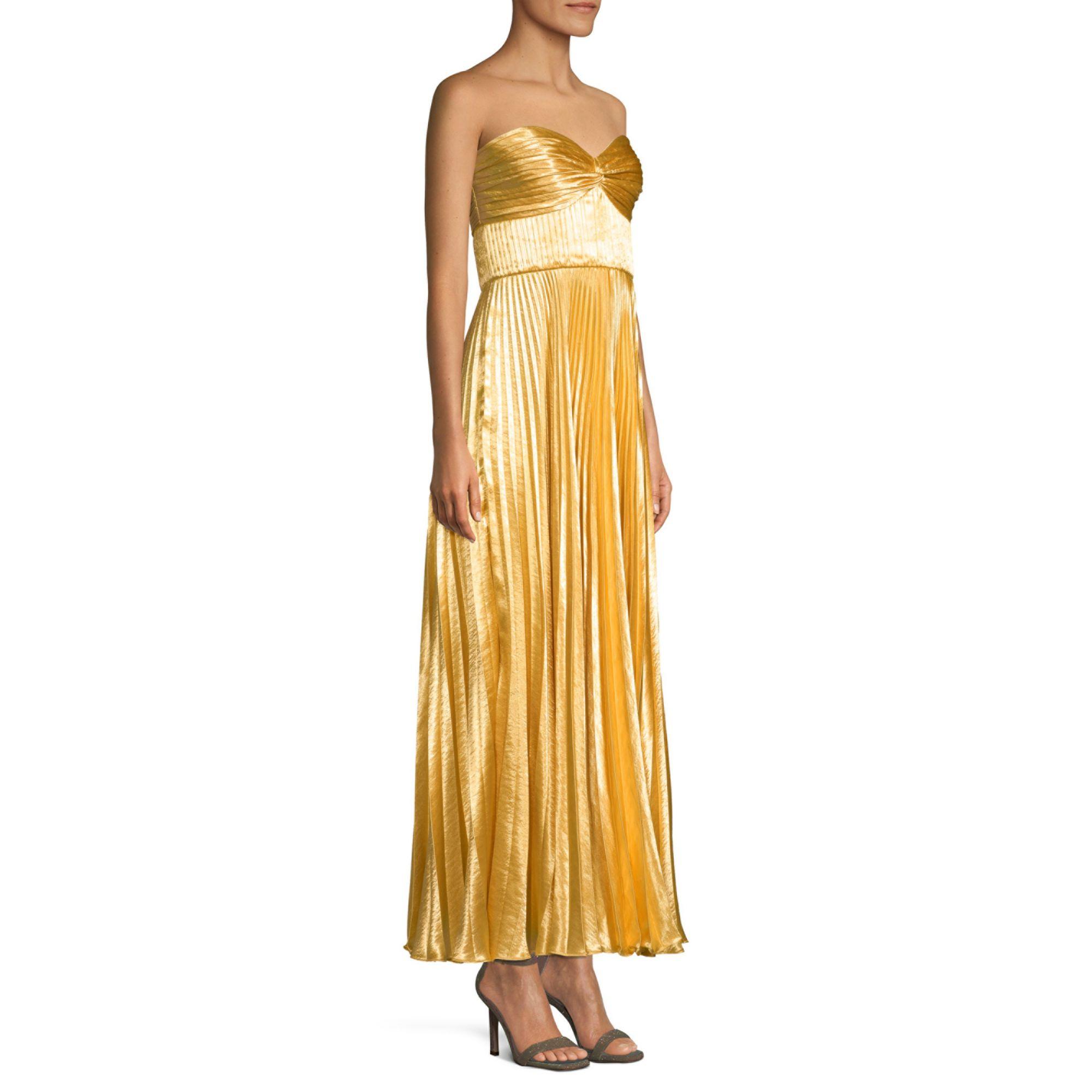AMUR Synthetic Belle Pleat Gown in Gold (Metallic) - Lyst