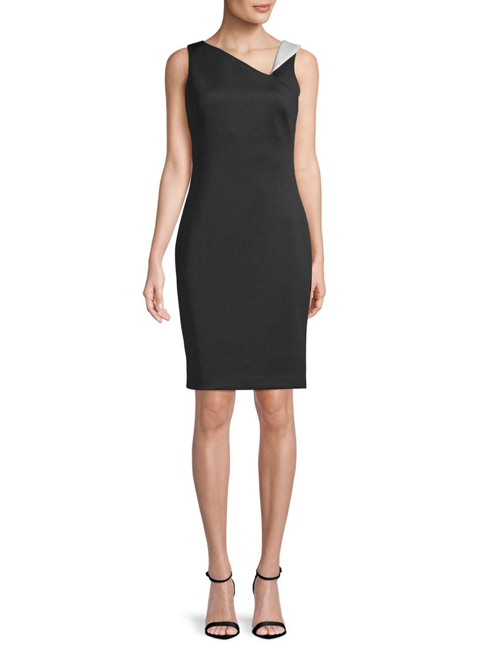 Calvin Klein Contrast Collar Midi Sheath Dress in Black | Lyst