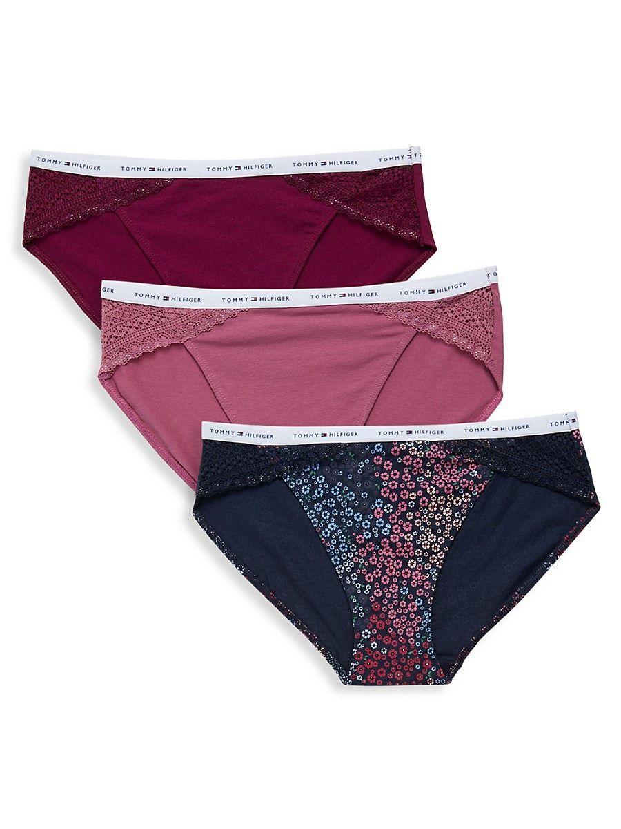 Tommy Hilfiger 3-pack Lace Trim Bikini Panties in Purple | Lyst