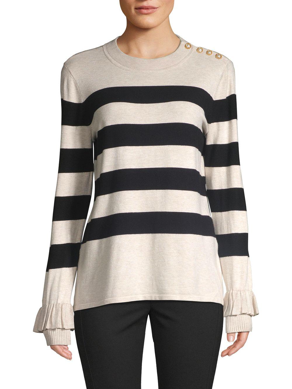 Karl Lagerfeld Synthetic Striped Ruffled Sweater in Beige (Natural) - Lyst