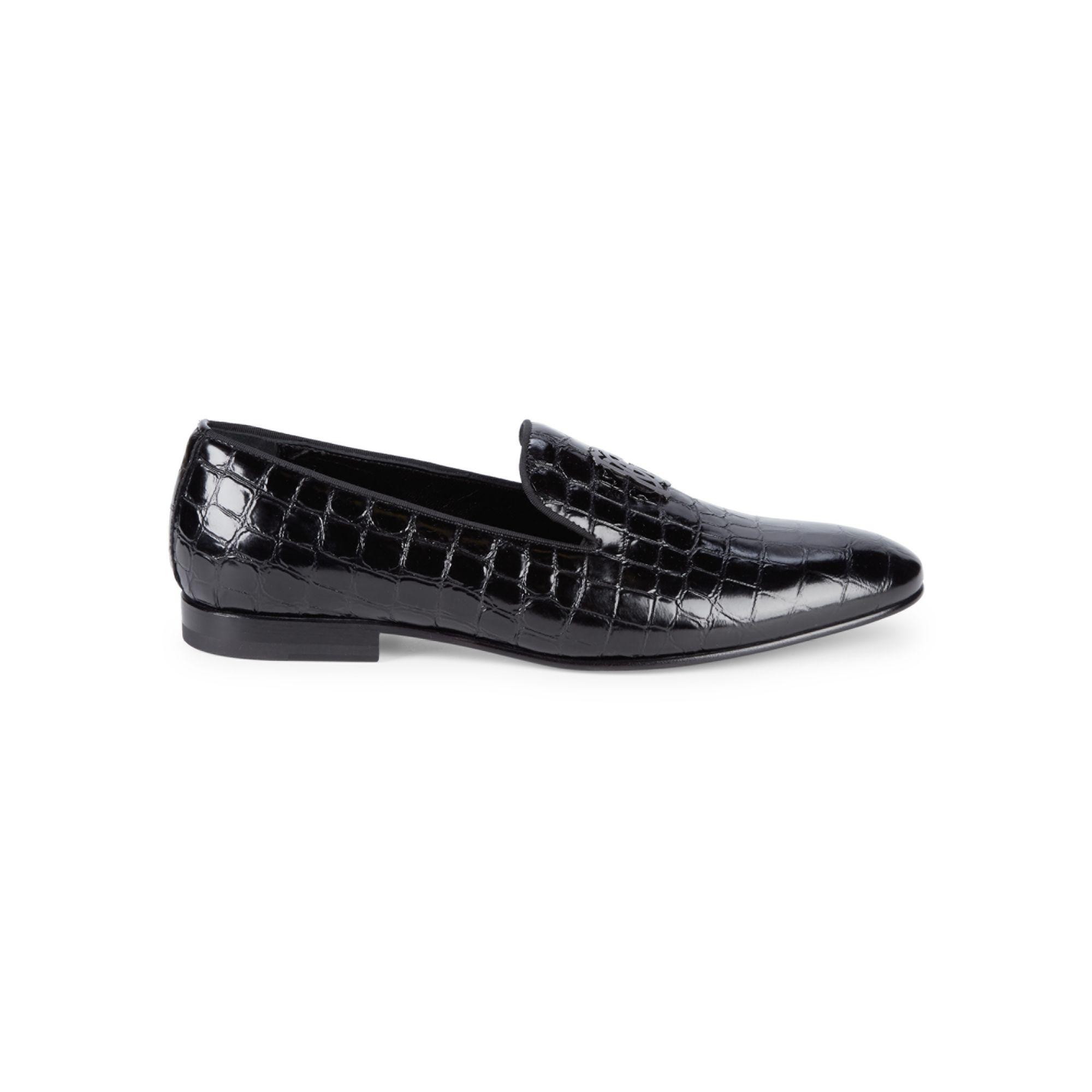 Roberto Cavalli Croc-embossed Leather Loafers in Black for Men | Lyst