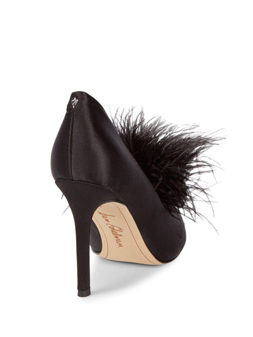 black pumps with feathers