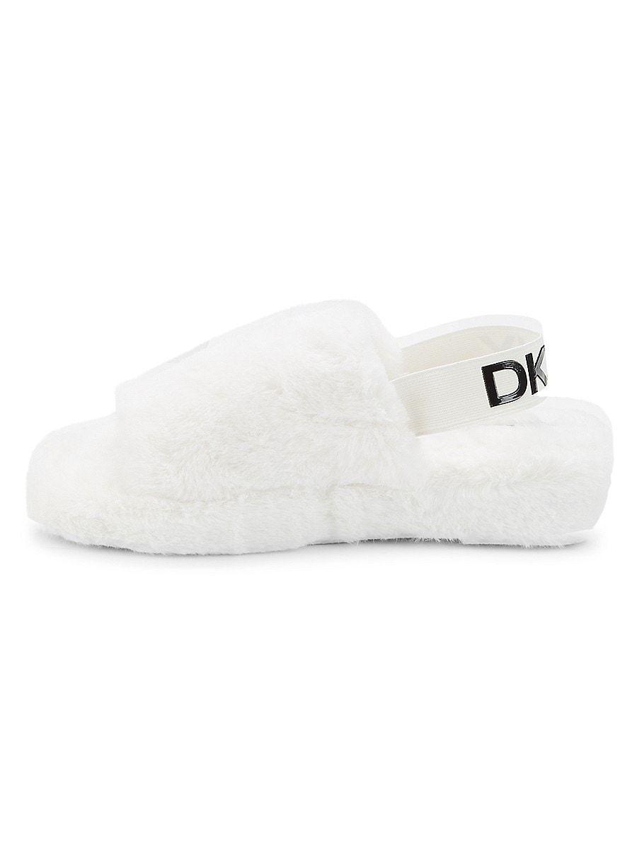 St. John Dkny Zeynep Faux Fur Slingback Flat Slippers in White | Lyst