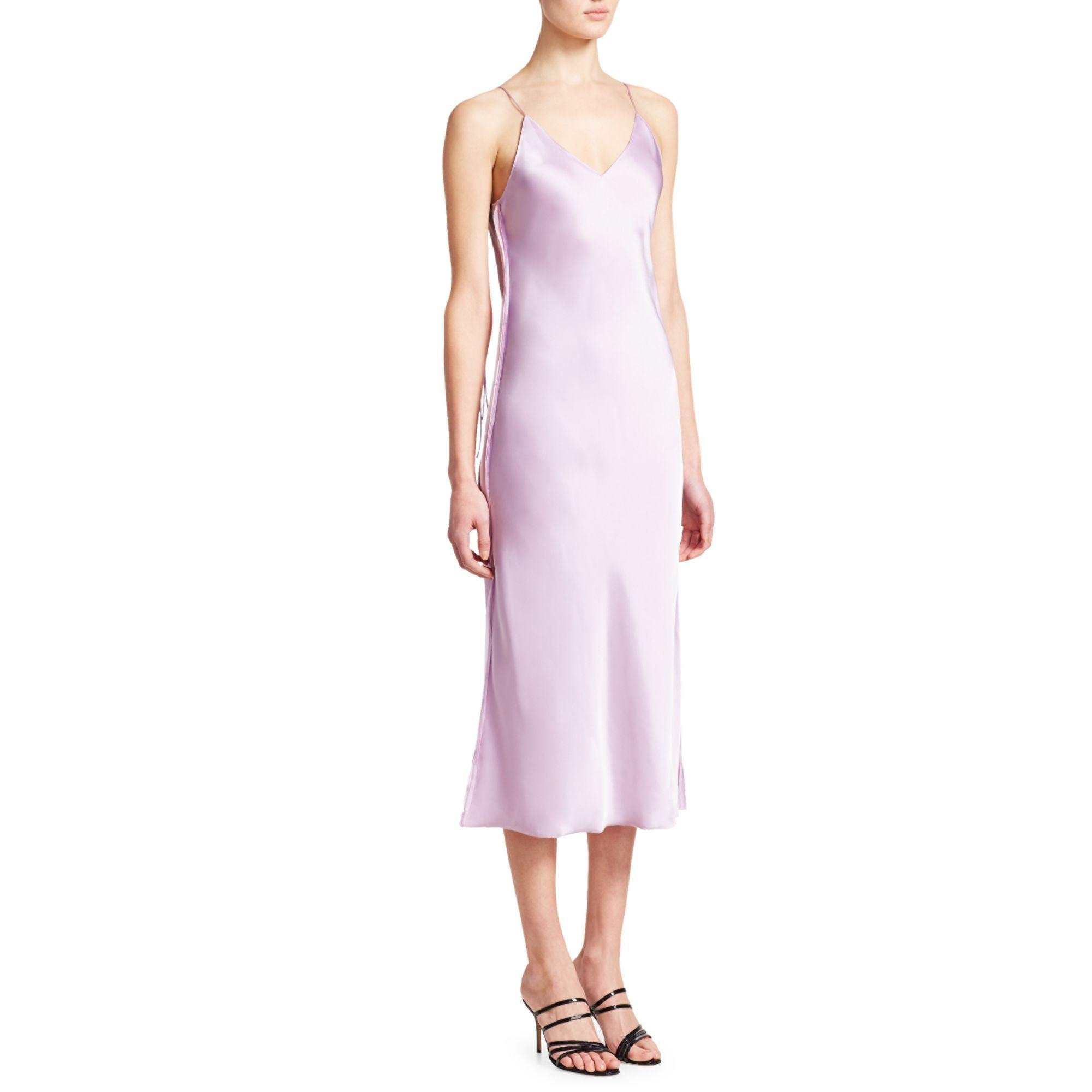 Helmut Lang Raw Detail Satin Slip Dress in Purple | Lyst