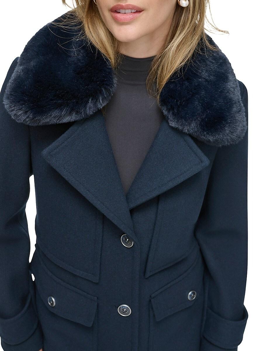Andrew marc wool blend genuine dyed fox fur collar coat sale