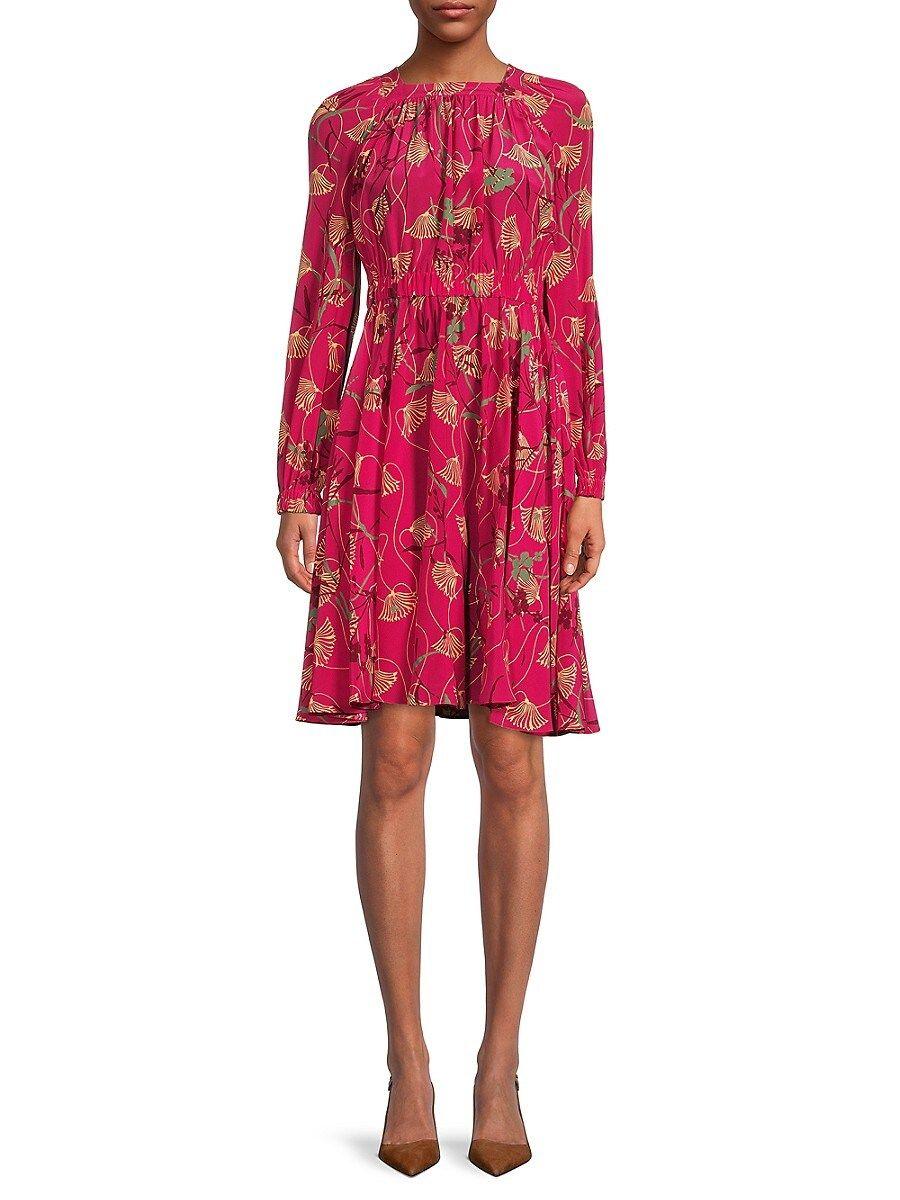 Valentino Abiti Floral Print Silk Dress in Red | Lyst