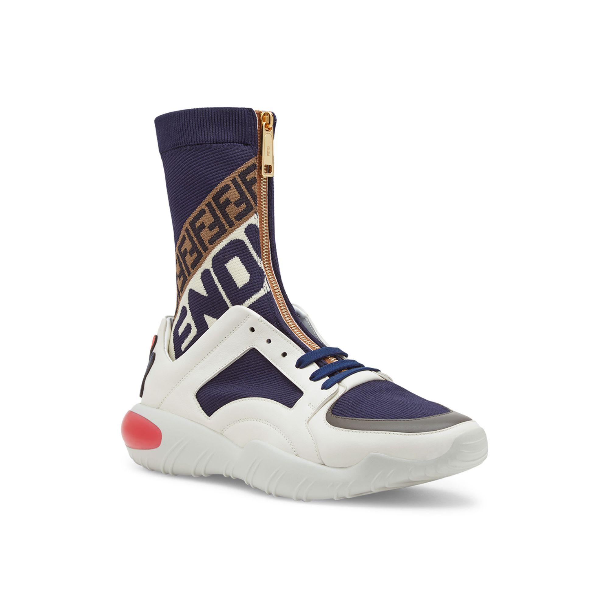 Fendi Lace White And Navy Mania Sock Sneakers in Blue for Men - Lyst