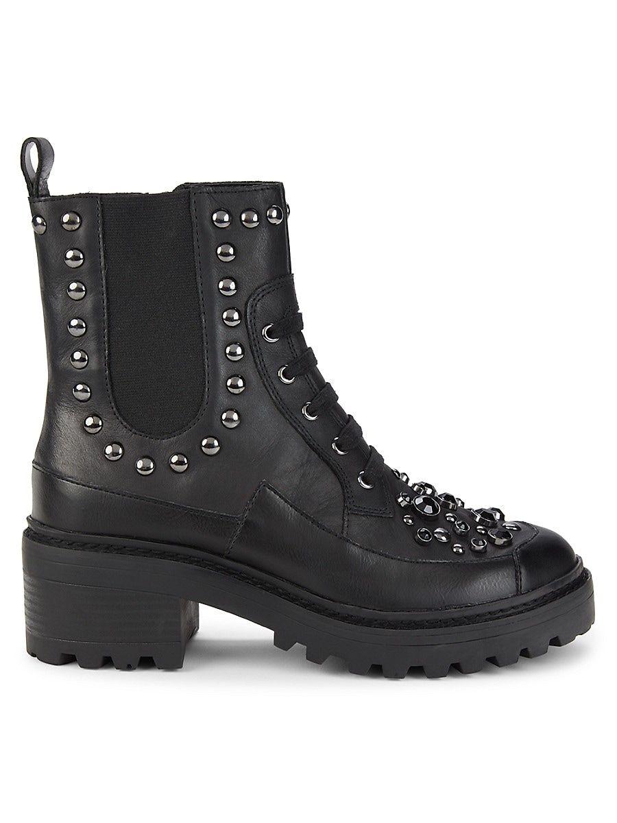 Karl Lagerfeld Breck Studded Leather Combat Boots in Black | Lyst