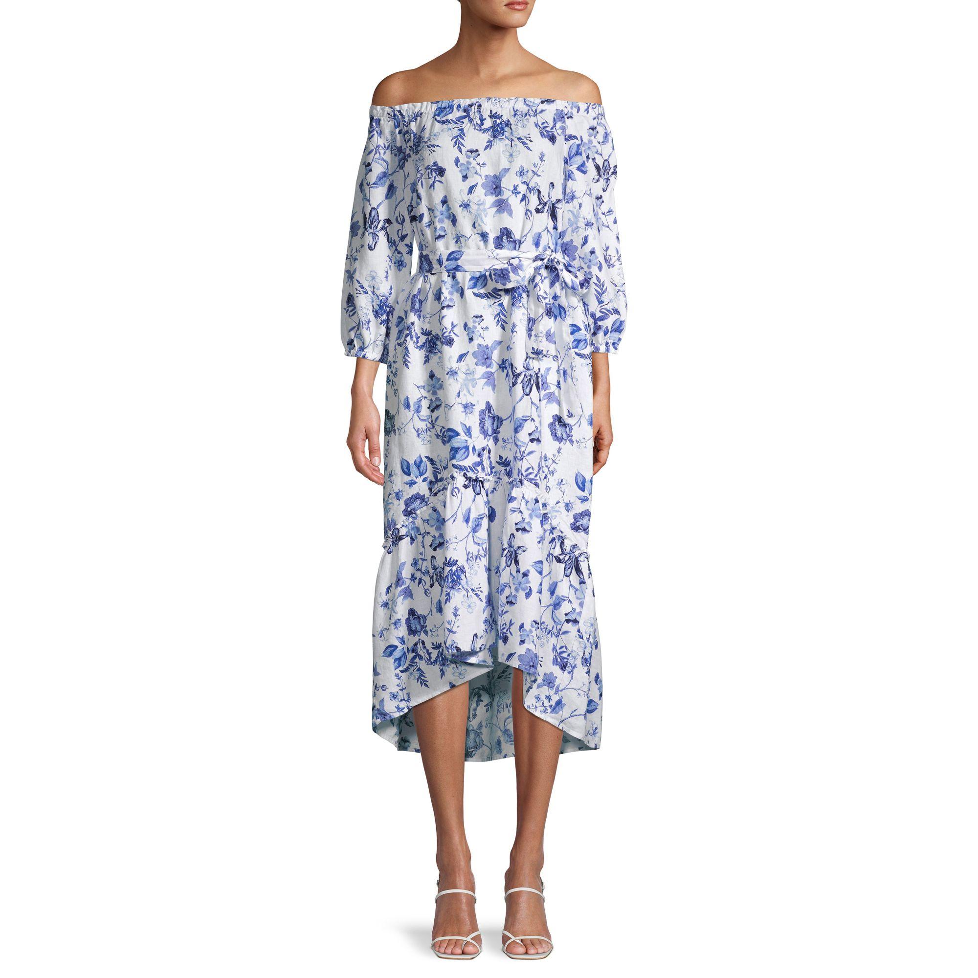 Saks Fifth Avenue Off-the-shoulder Linen Midi Dress in Blue - Lyst