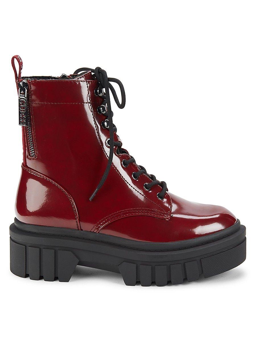 Guess Gwforina Chunky Combat Boots in Black (Red) | Lyst