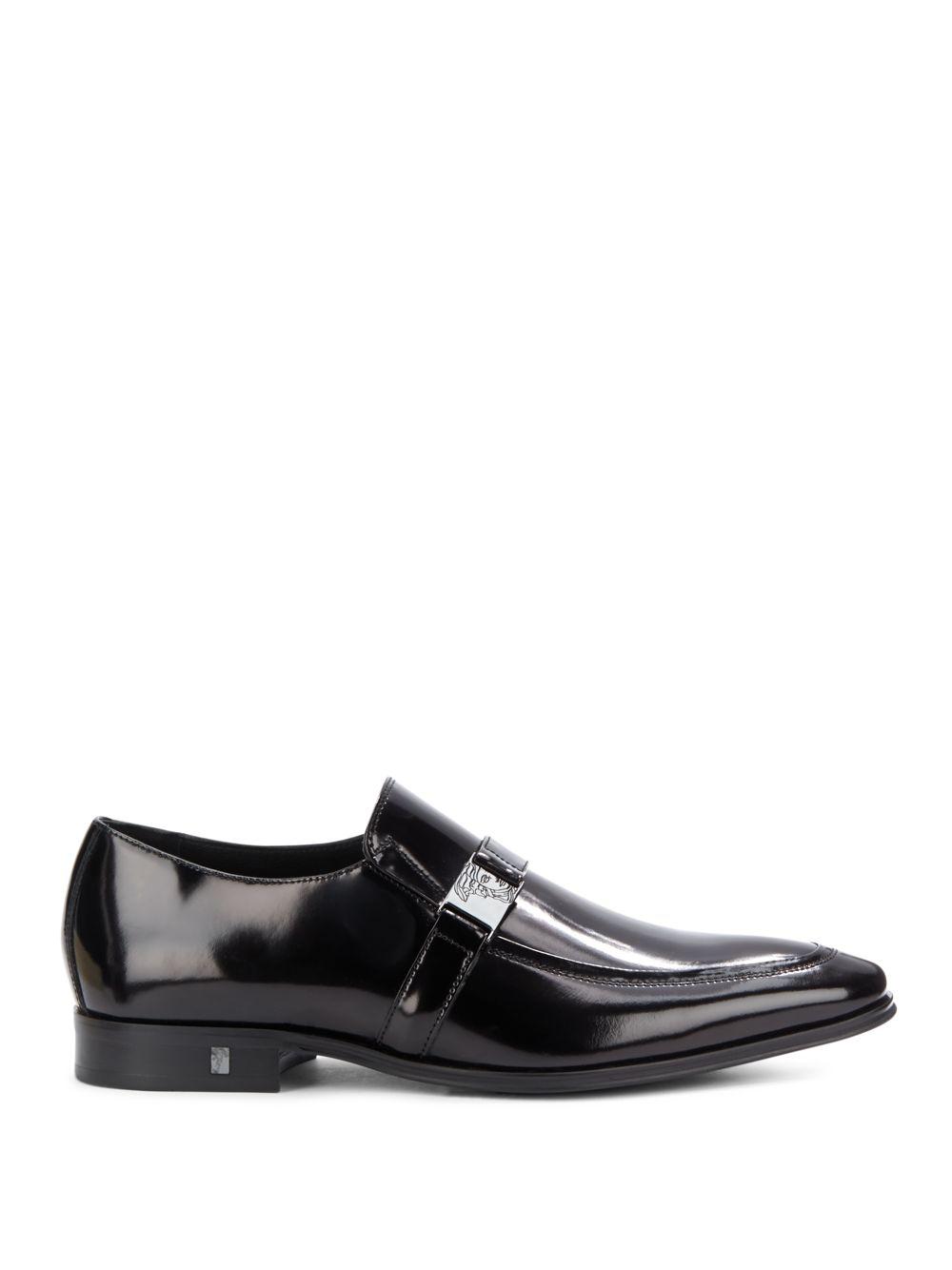 Versace Logo Buckle Leather Dress Shoes in Black for |