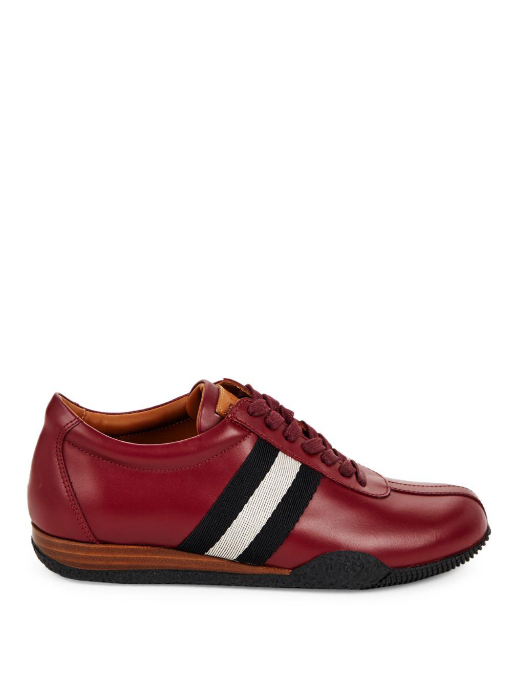 Bally Leather Round Toe Striped Sneakers in Red for Men - Lyst