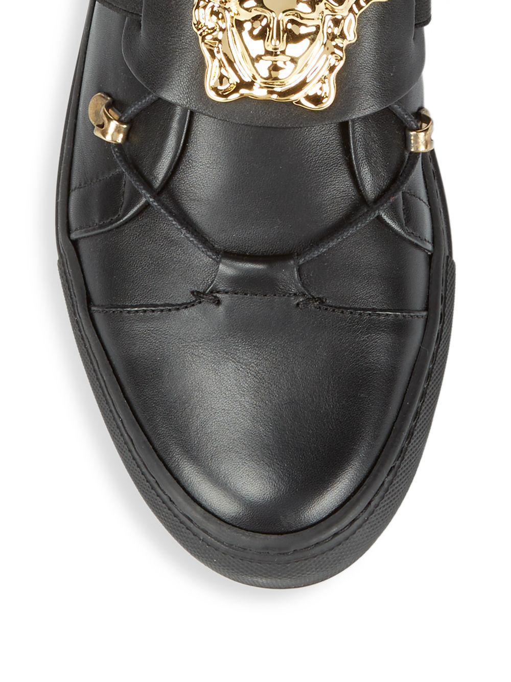 Versace Vitello Leather Sneakers in Black - Lyst