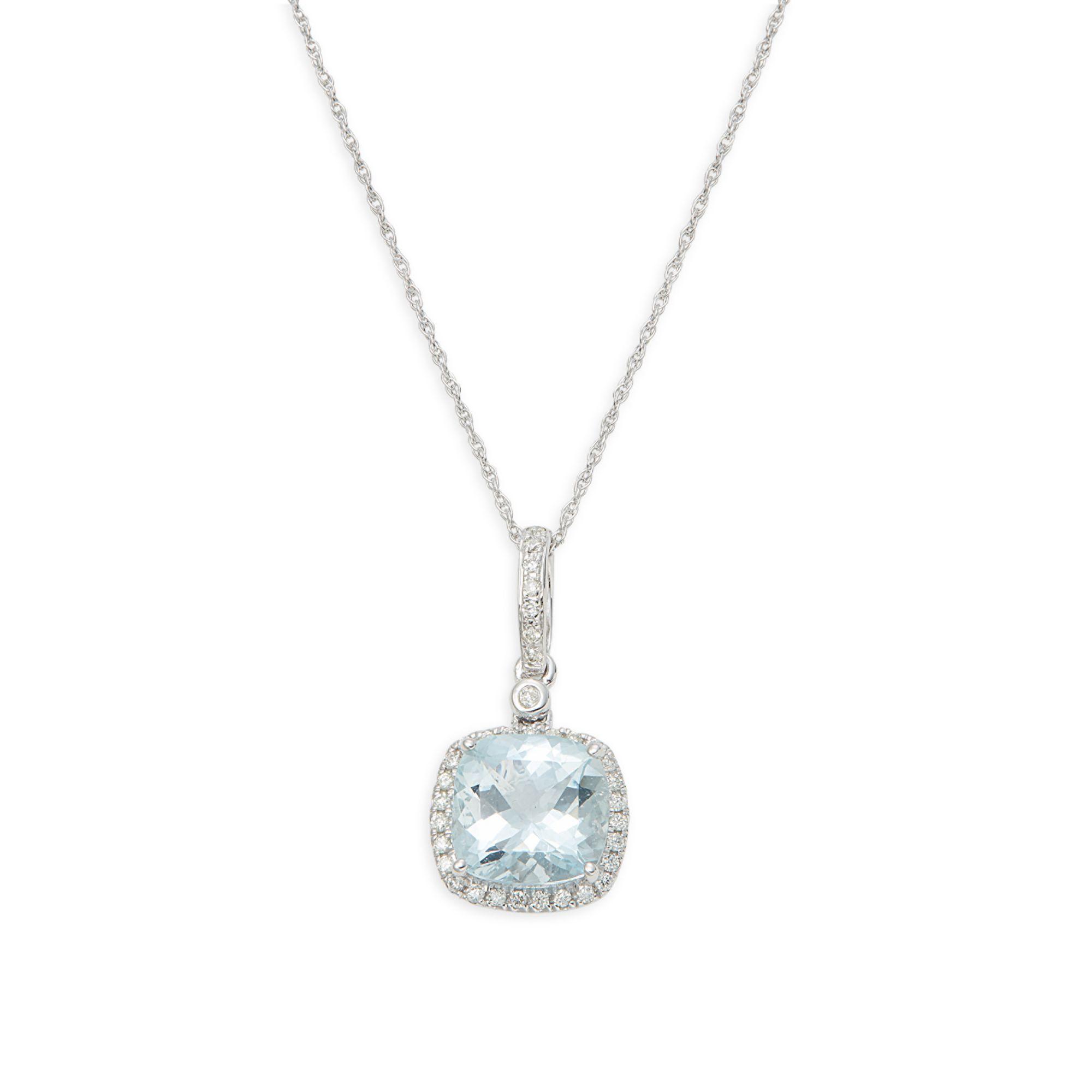 Saks Fifth Avenue 14k White Gold Aquamarine & Diamond Square Pendant ...