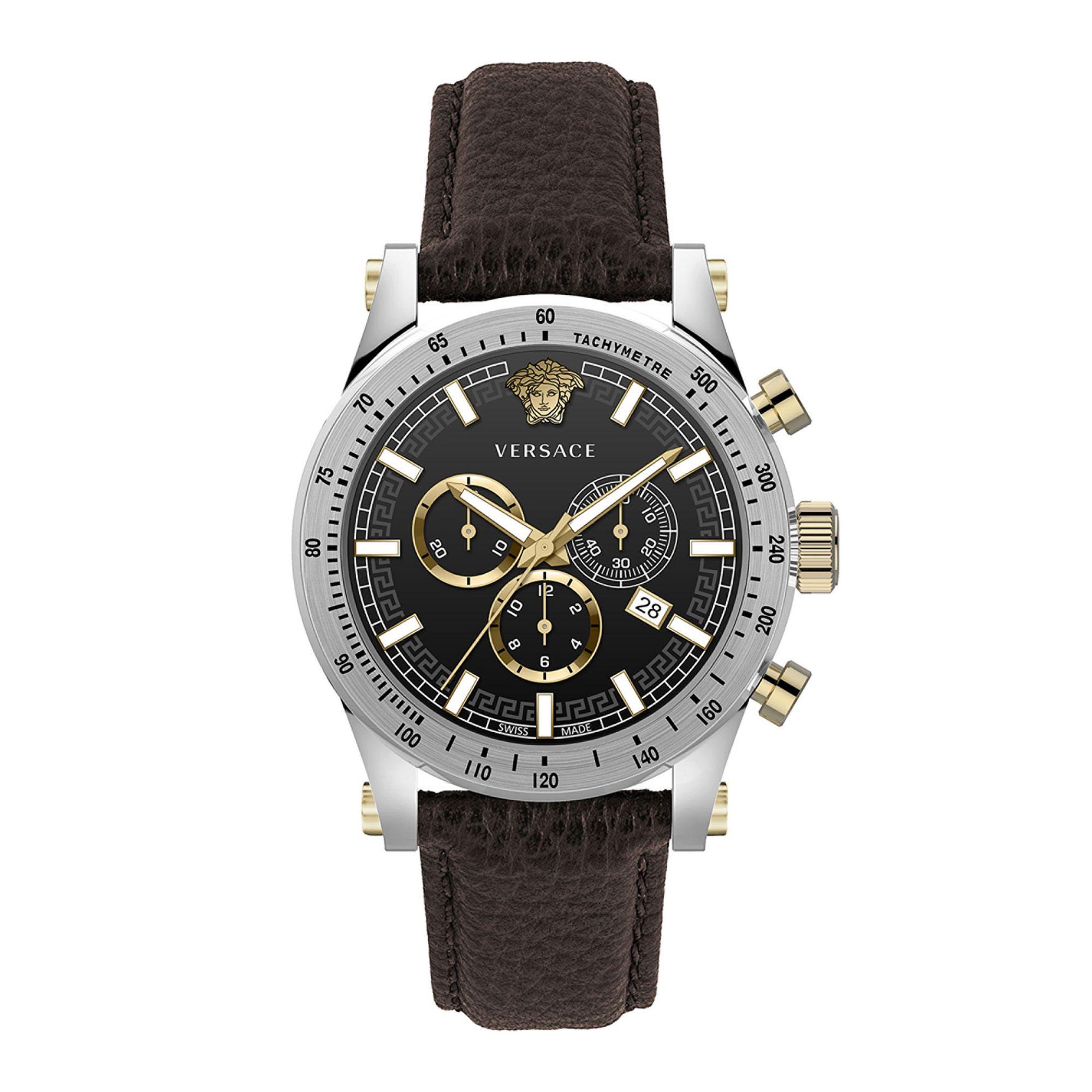 Versace Chrono Sporty Stainless Steel & Leather Chronograph Watch for ...