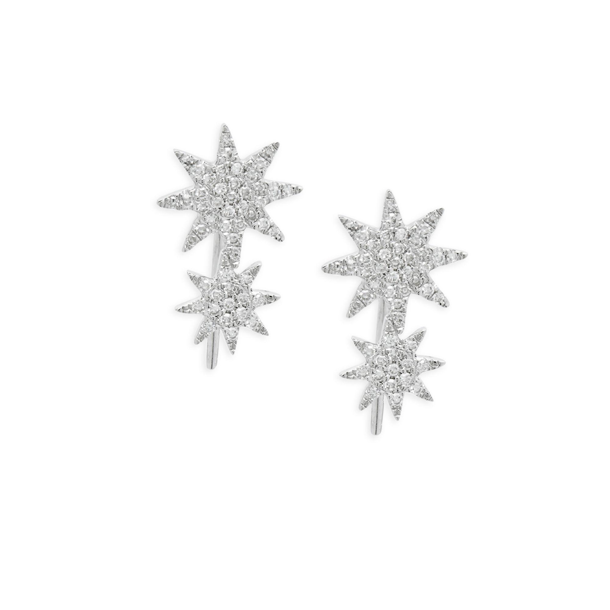 Saks Fifth Avenue Diamond And 14k White Gold Starburst Earrings - Lyst