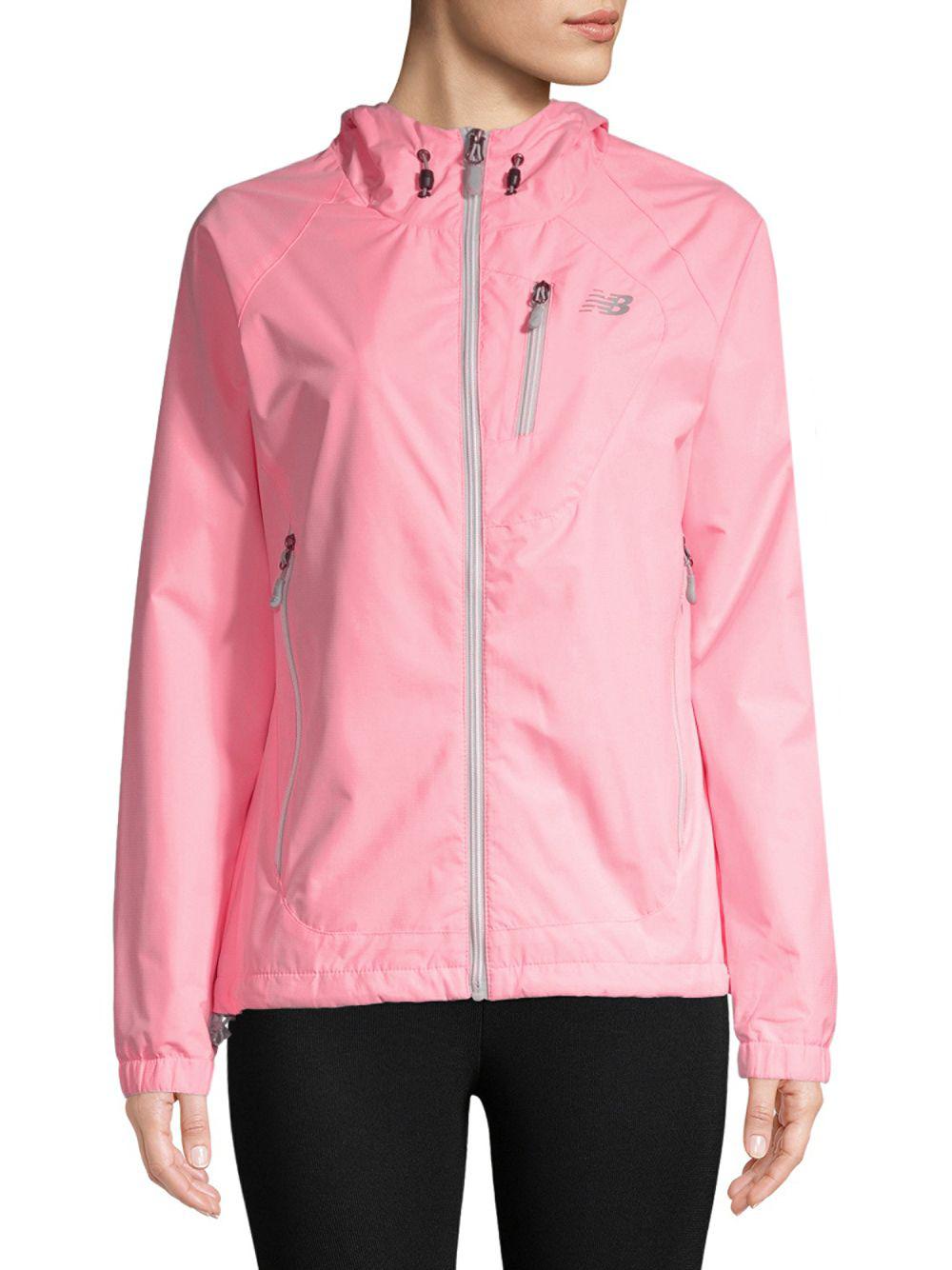 New Balance Synthetic Hooded Full Zip Jacket in Pink Lyst