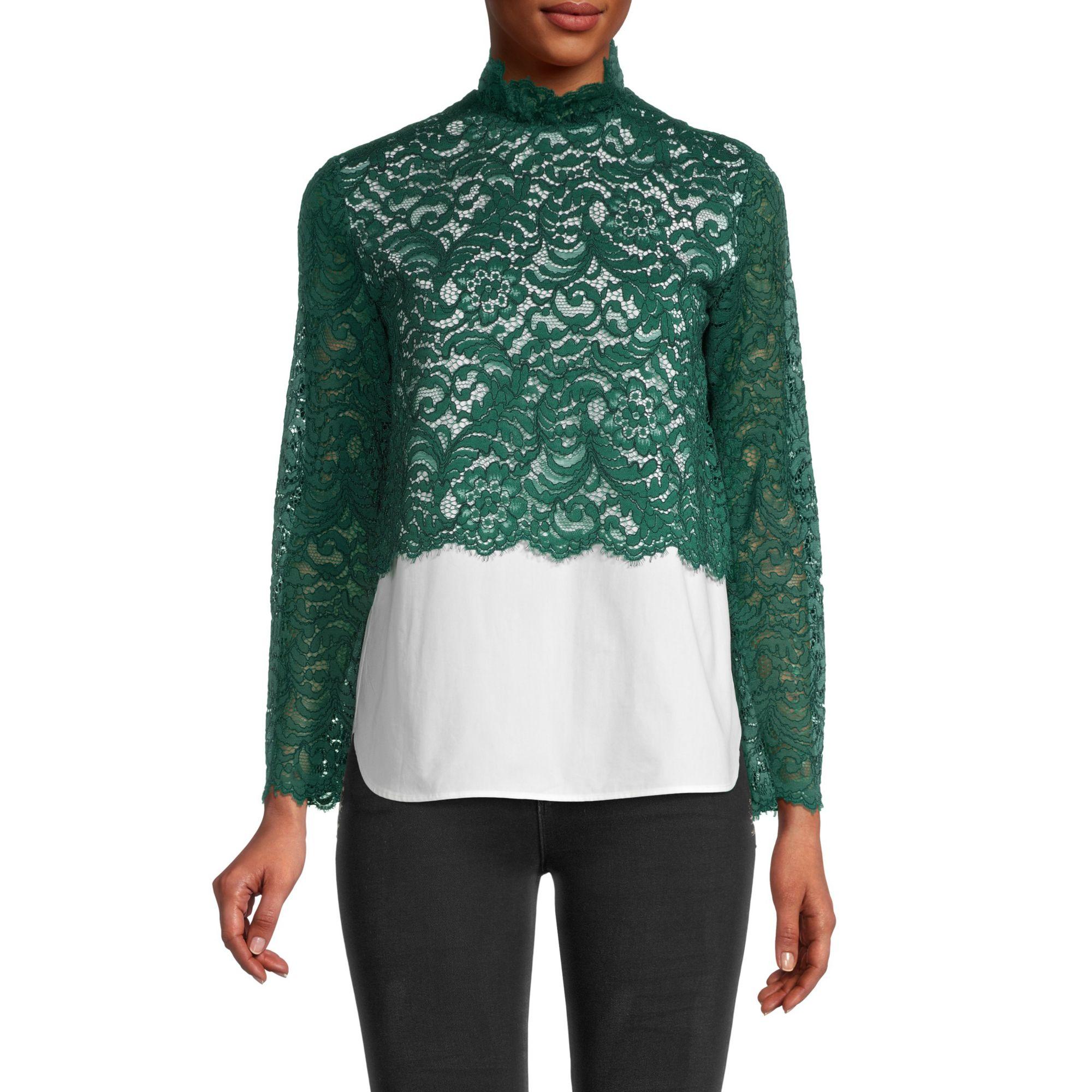 Sandro Lace Cotton-blend Top in Moss Green (Green) - Lyst