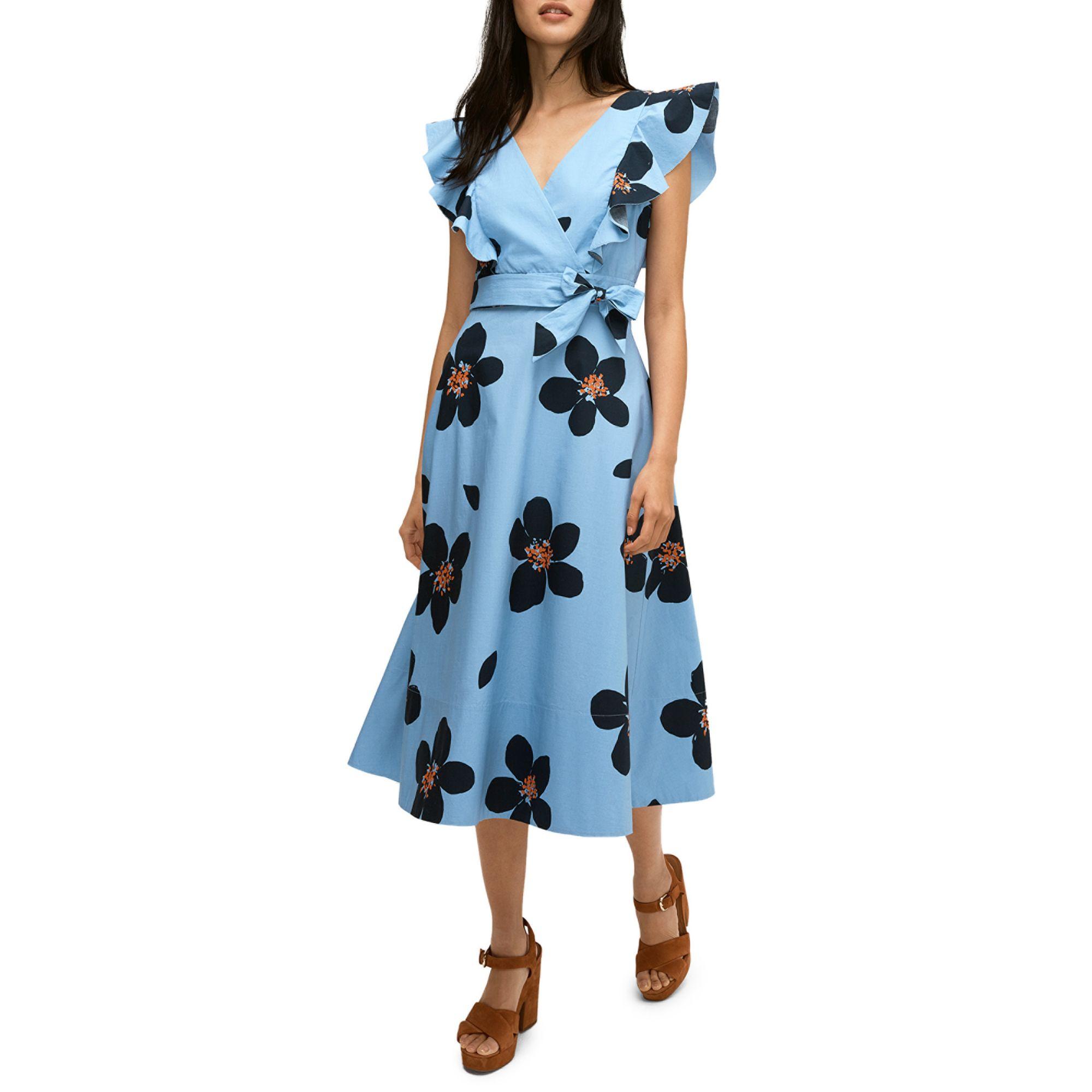 Kate Spade Cotton Grand Floral Midi Wrap Dress in Blue - Lyst
