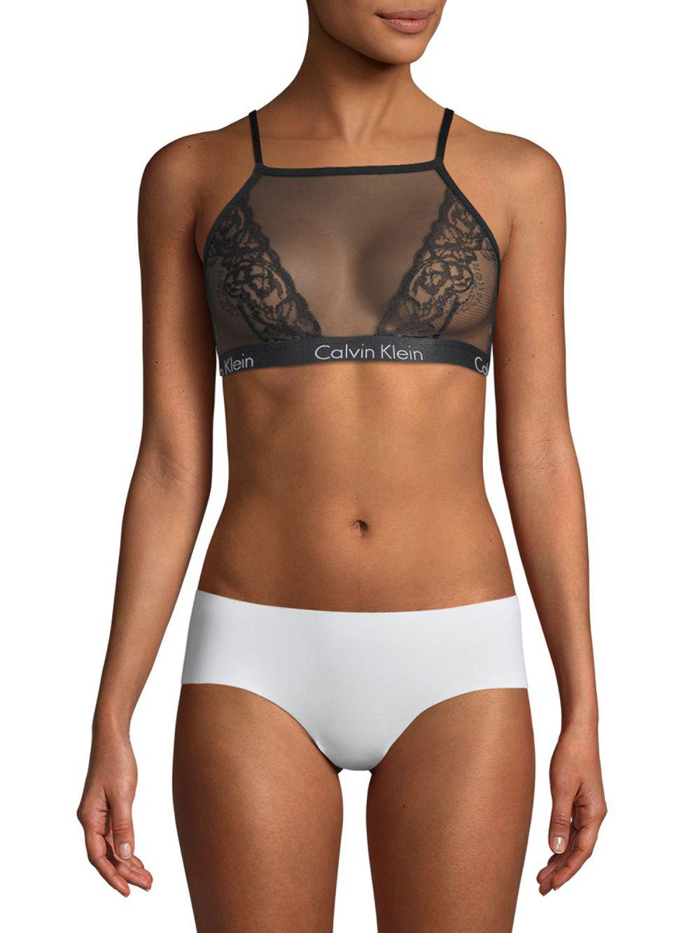 CALVIN KLEIN 205W39NYC Mesh And Lace Bralette in Black | Lyst