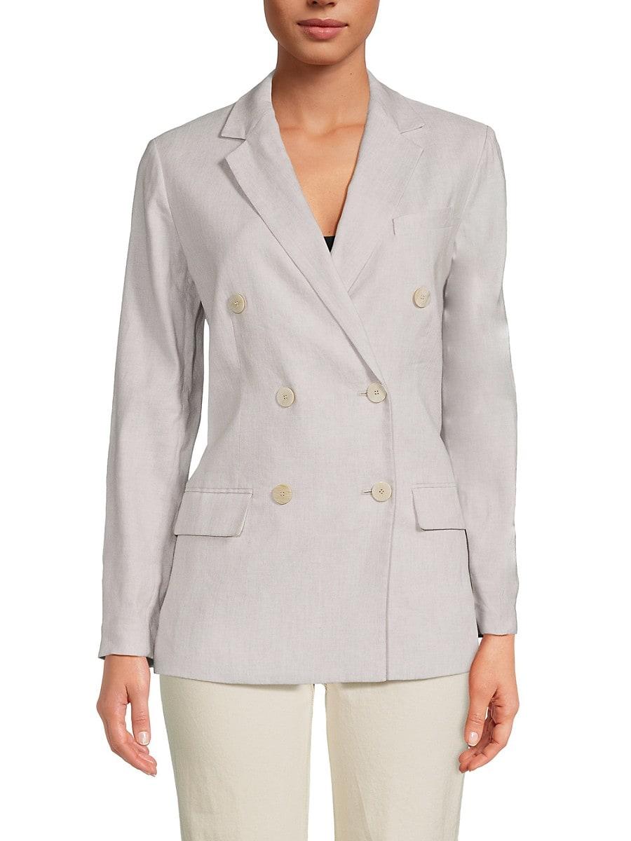 Linen Blend Double Breasted Blazer