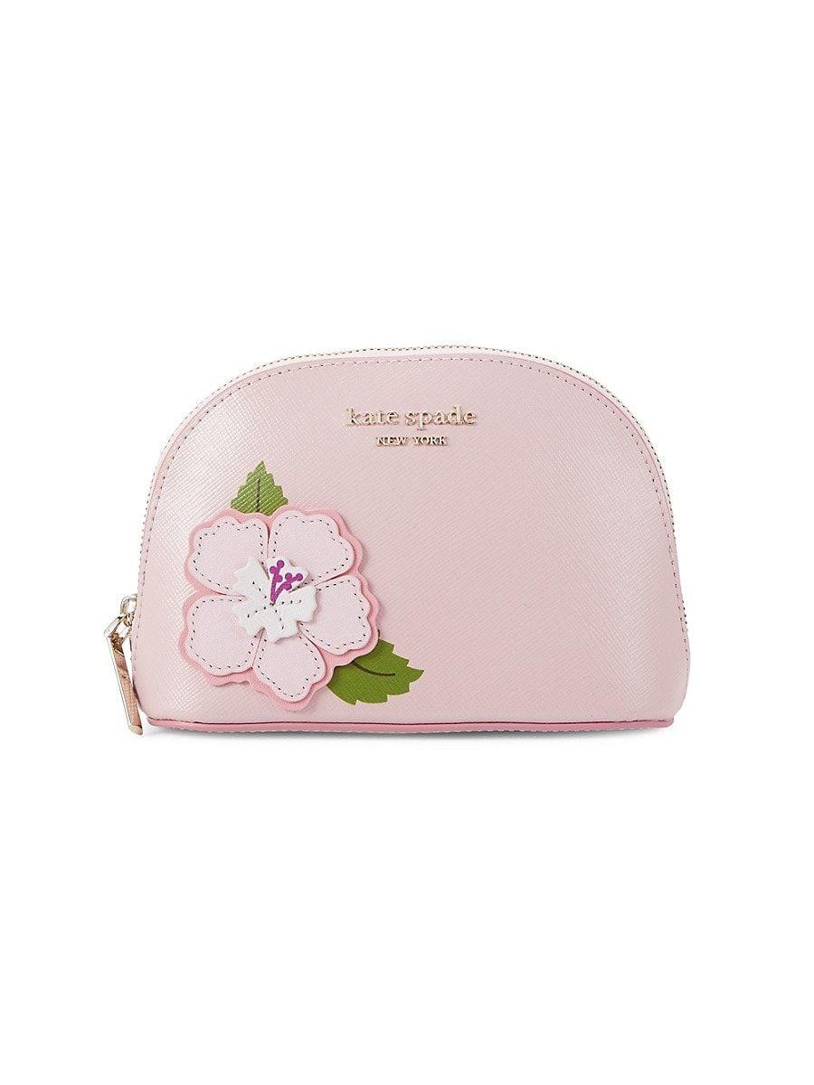 Kate Spade Logo Leather Cosmetic Pouch in Pink | Lyst