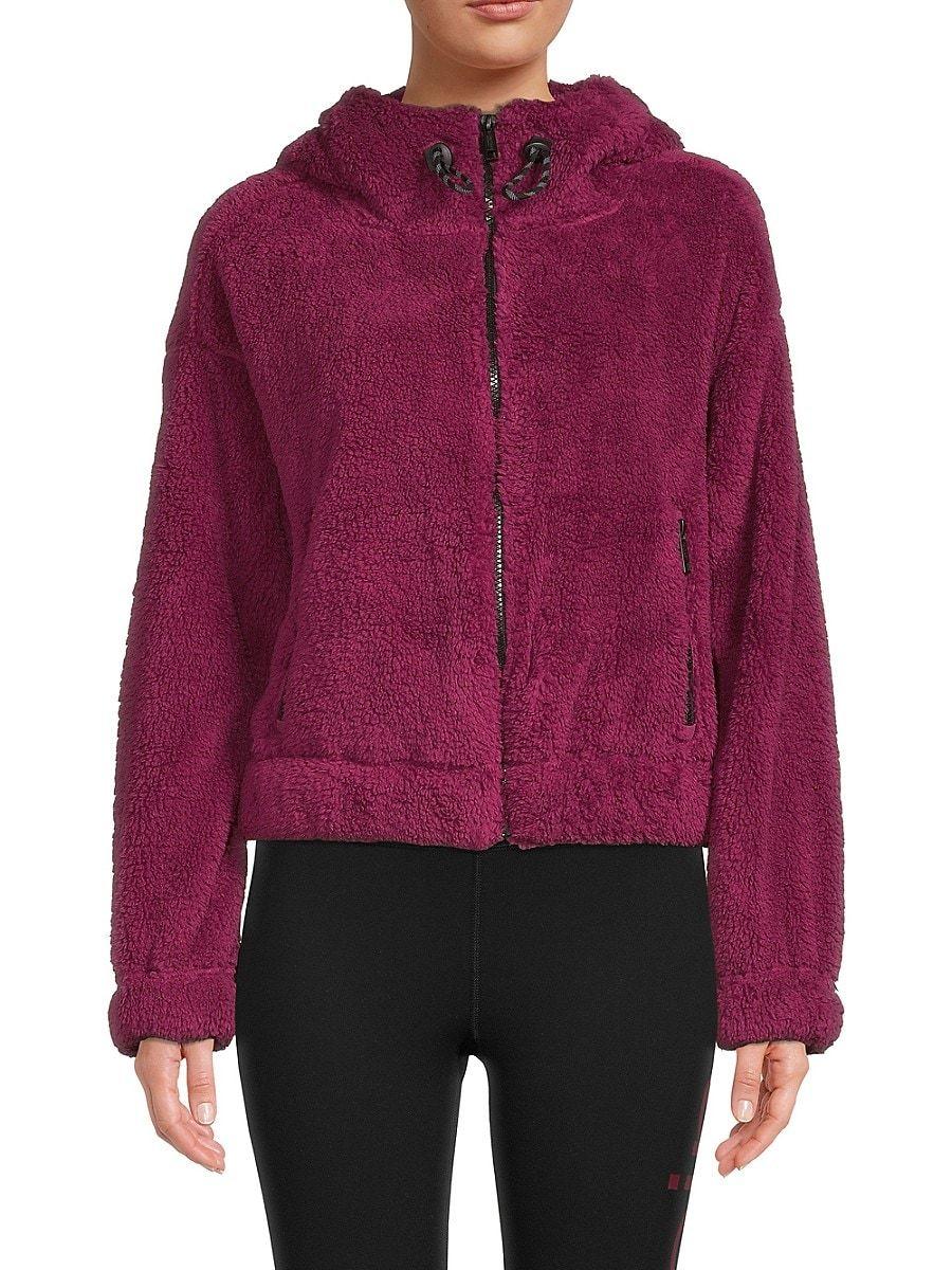 Calvin Klein Oversized Faux Shearling Zip Front Hoodie in Red | Lyst