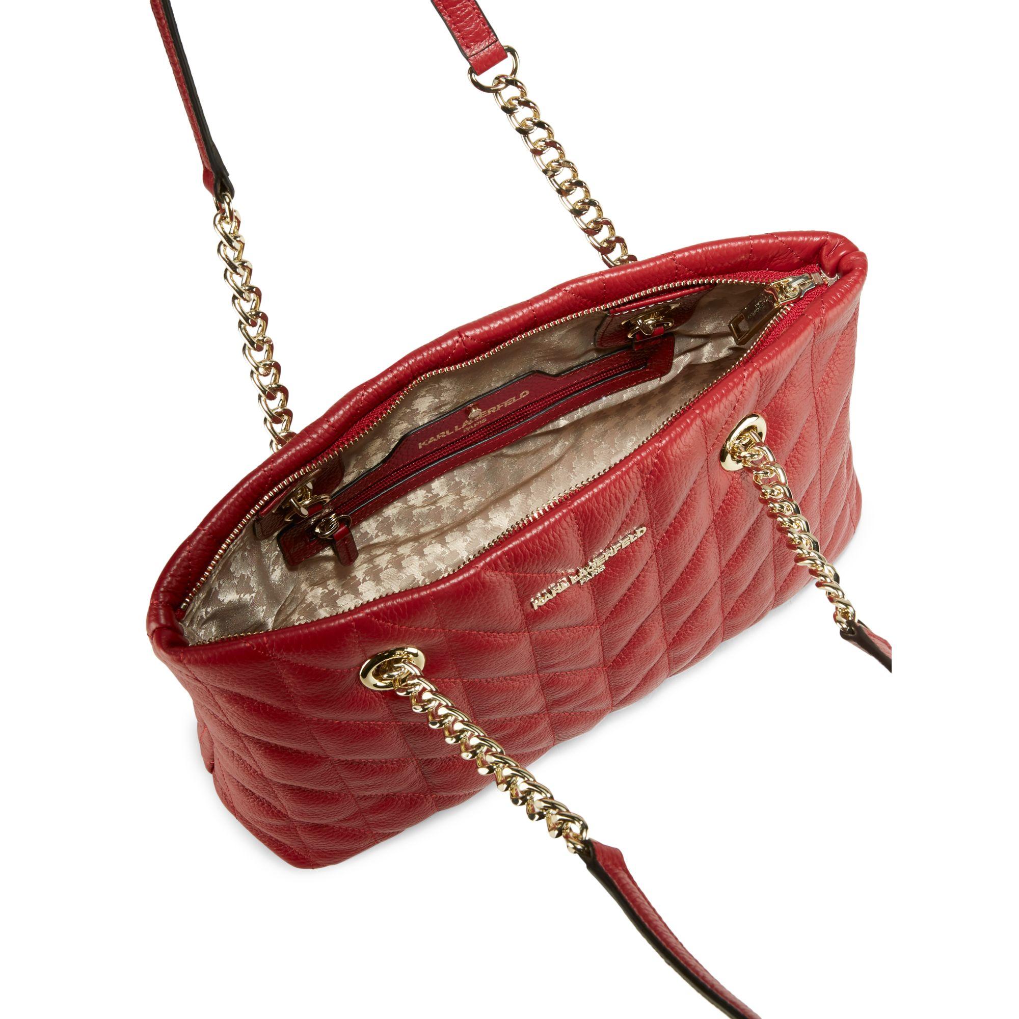 Karl Lagerfeld Karolina Quilted Leather Chain Shoulder Bag in Red