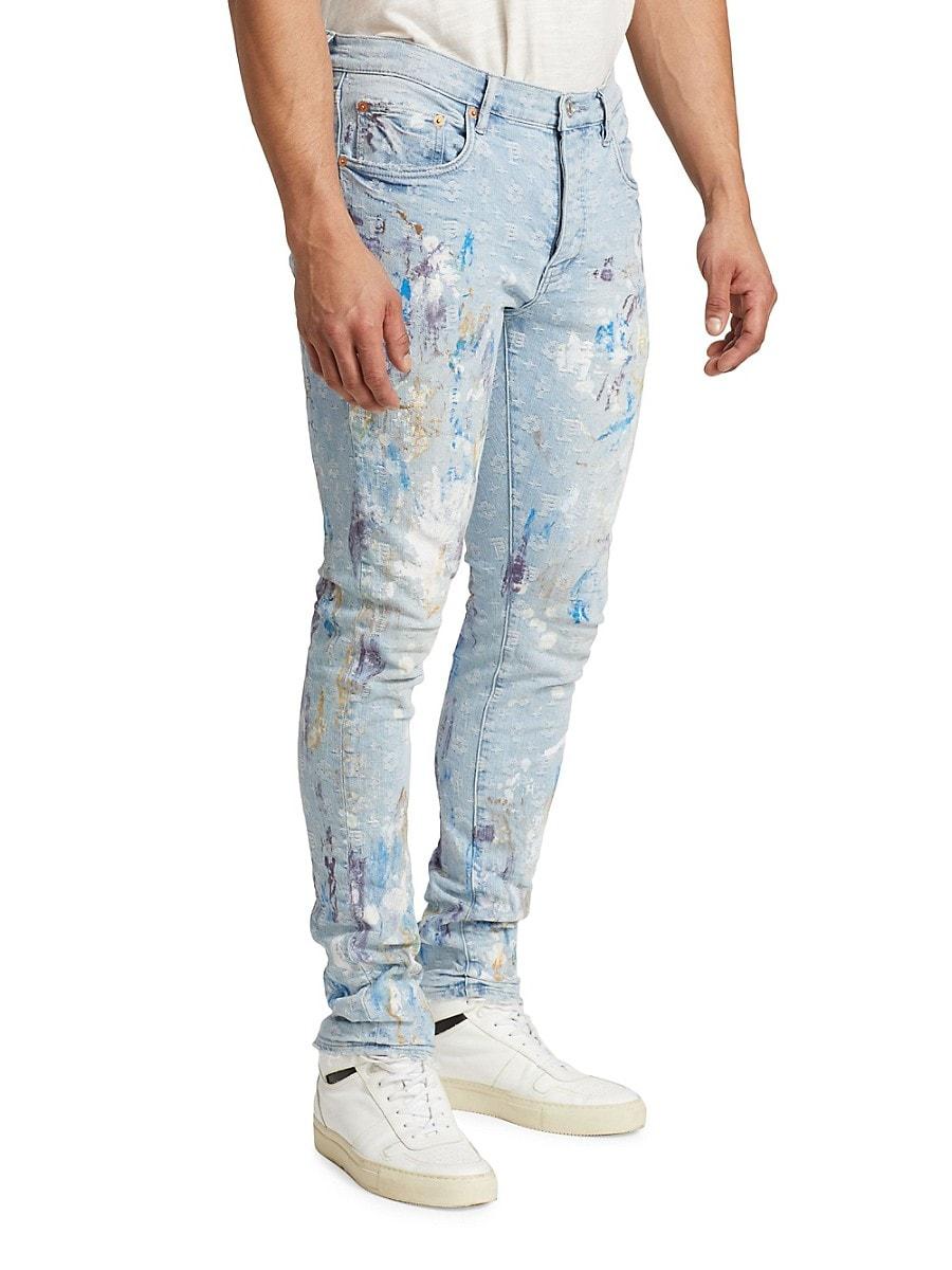 Mens skinny jeans with paint splatter best sale
