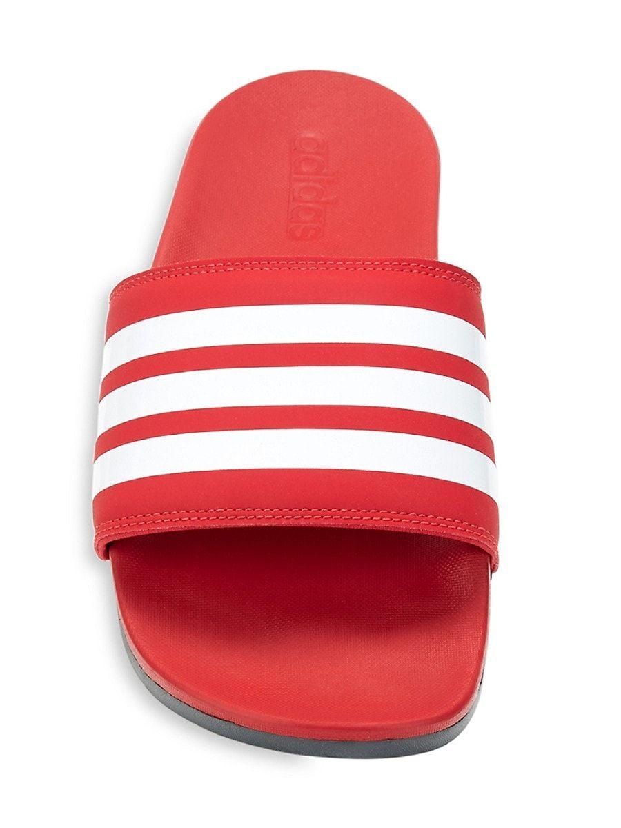 adidas Adilette Comfort Striped Slides in Red for Men | Lyst