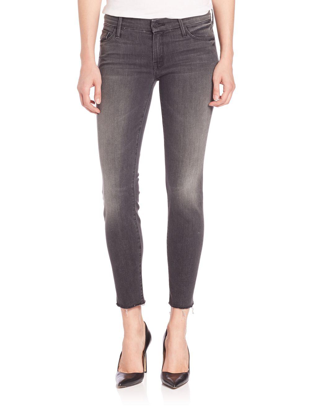 Mother Denim Grey Looker Ankle Fray Jeans in Black - Lyst