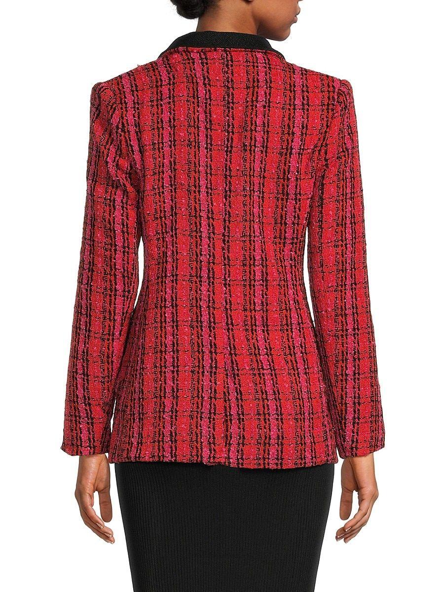 Endless Rose Plaid Bouclé Blazer in Red | Lyst