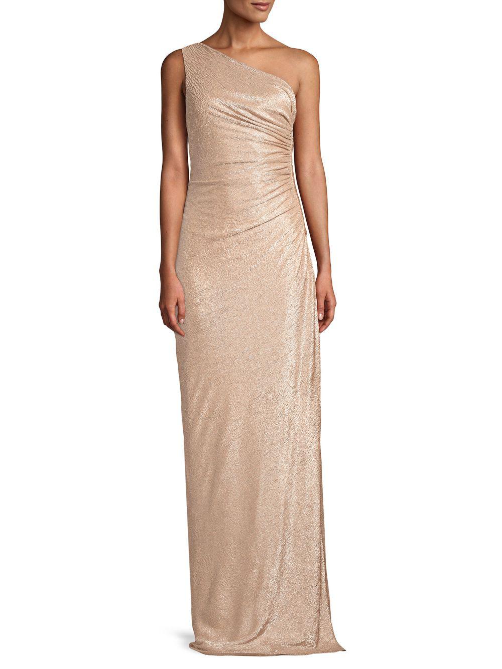 calvin klein one shoulder metallic gown