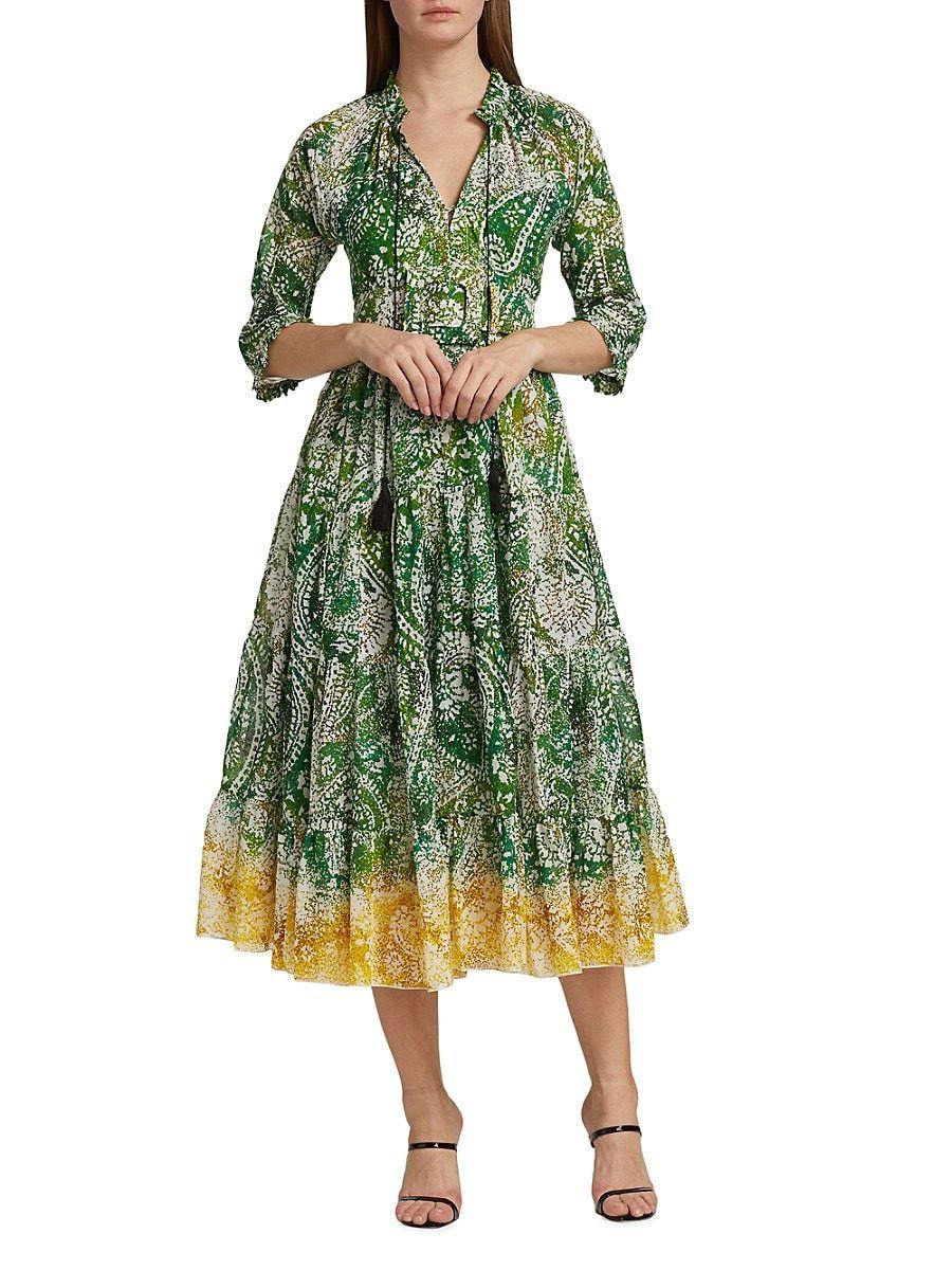 Samantha Sung Eden Paisley Tassel Midi Dress in Green | Lyst