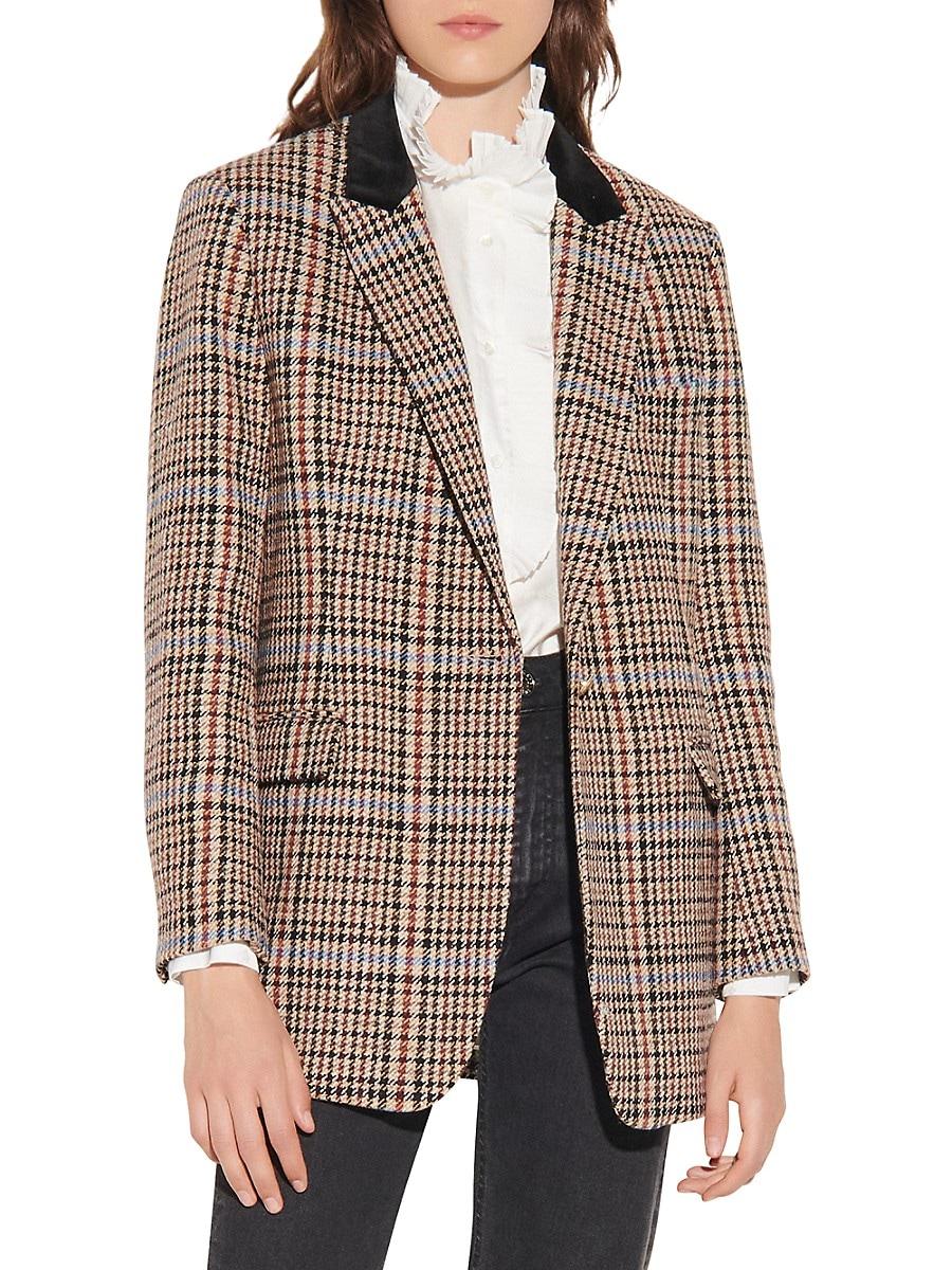 Sandro Checked Embellished Cotton-flannel Shirt In Camel/black