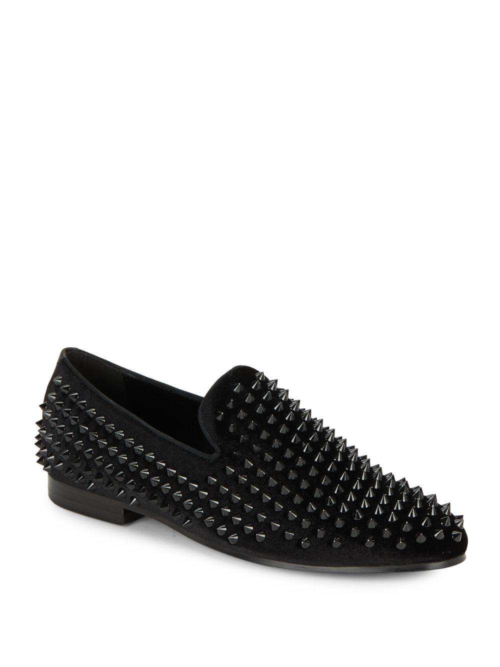 Saks Fifth Avenue Studded Tonal Smoking Slippers in Black | Lyst