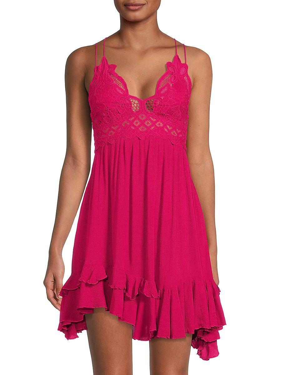 Free People Adella Lace Trim Smocked Mini Slip Dress In Pink Lyst