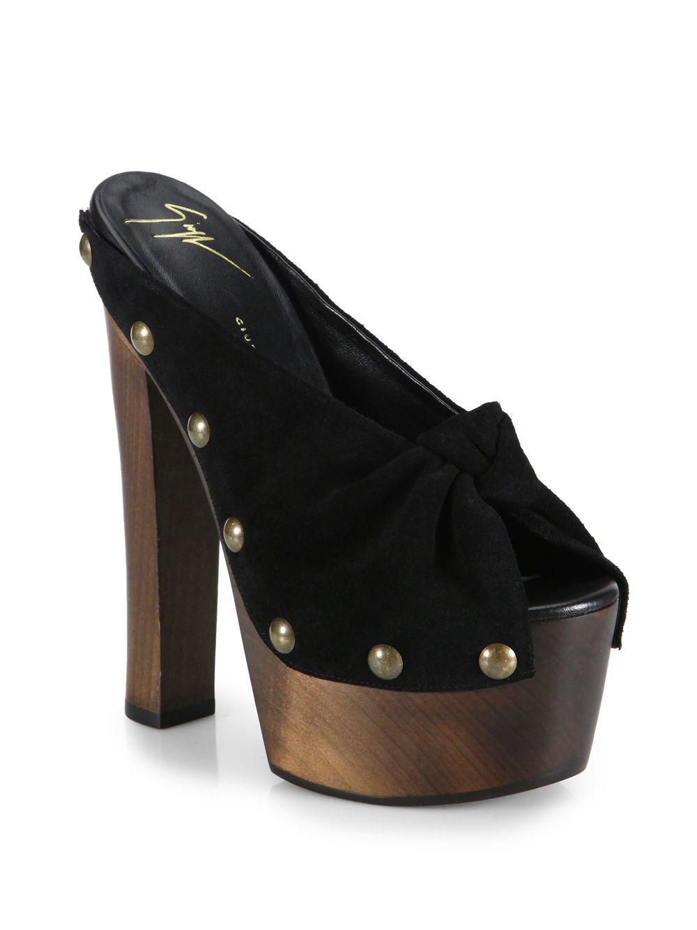 Giuseppe Zanotti Studded Suede Wooden Platform Sandals in Black - Lyst
